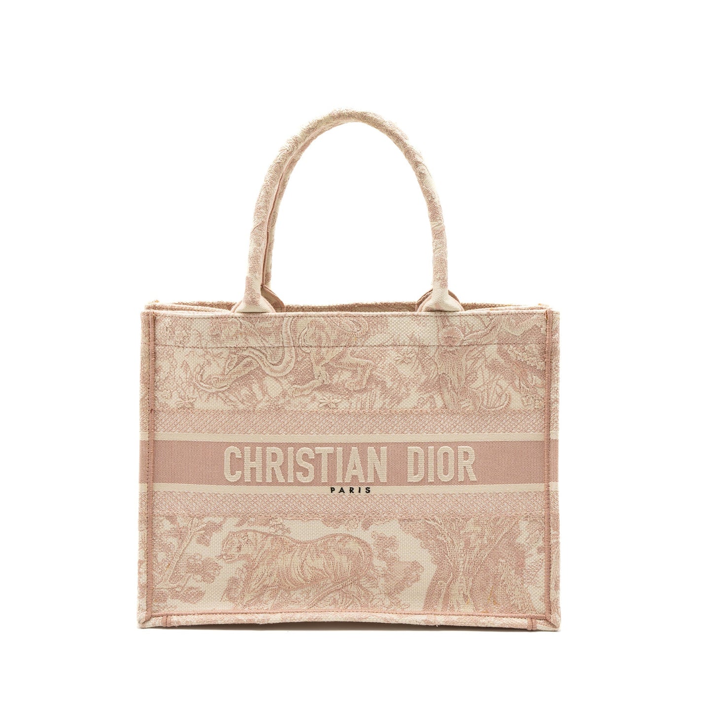 Dior Medium Book Tote Purse Pink Toile de Jouy Embroidery