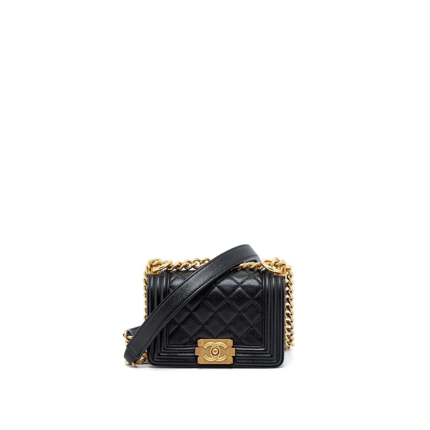 Chanel Super Mini Boy Bag Caviar Black Brushed  (Microchip)