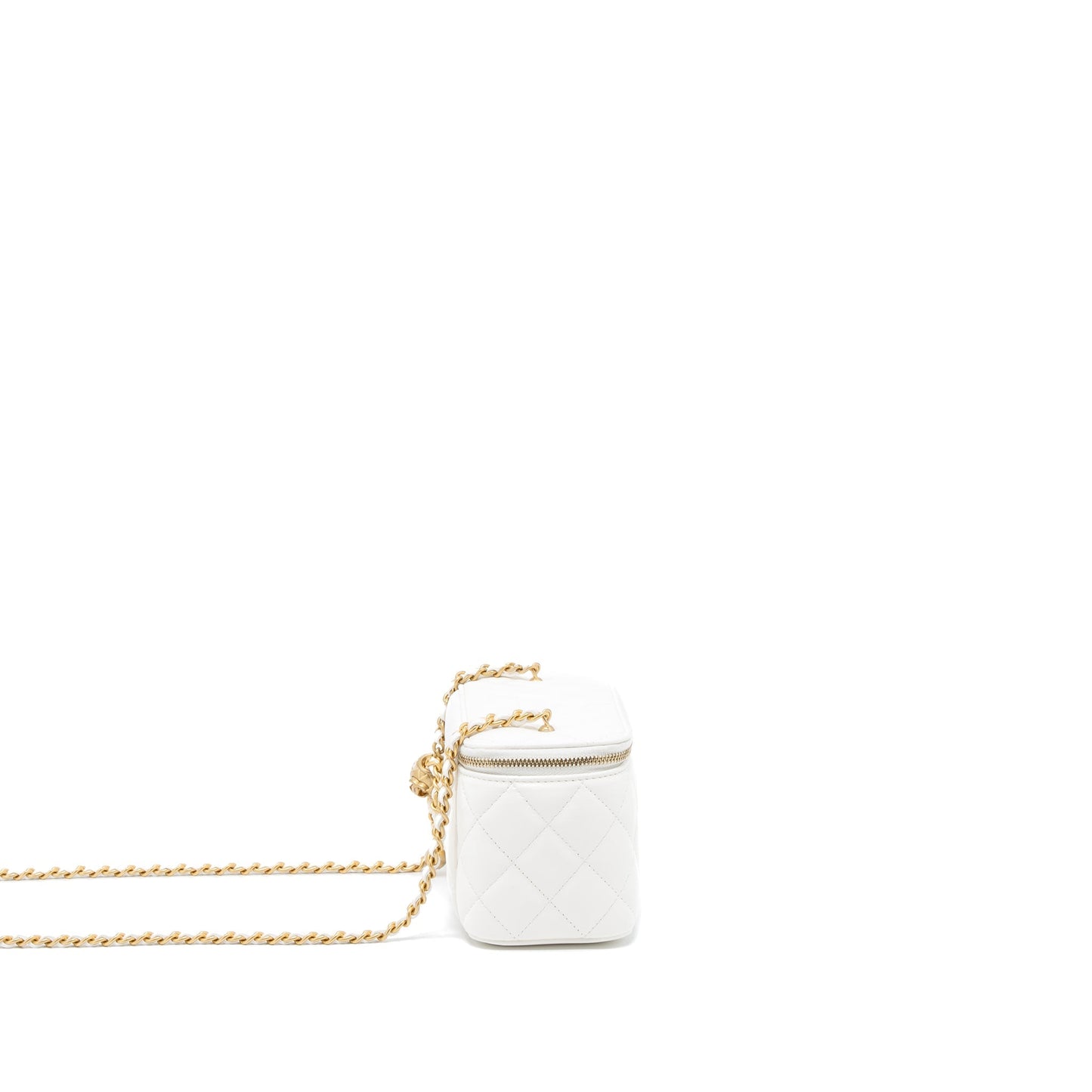 Chanel Pearl Crush Long Vanity with Chain Lambskin White Brushed  (Microchip)