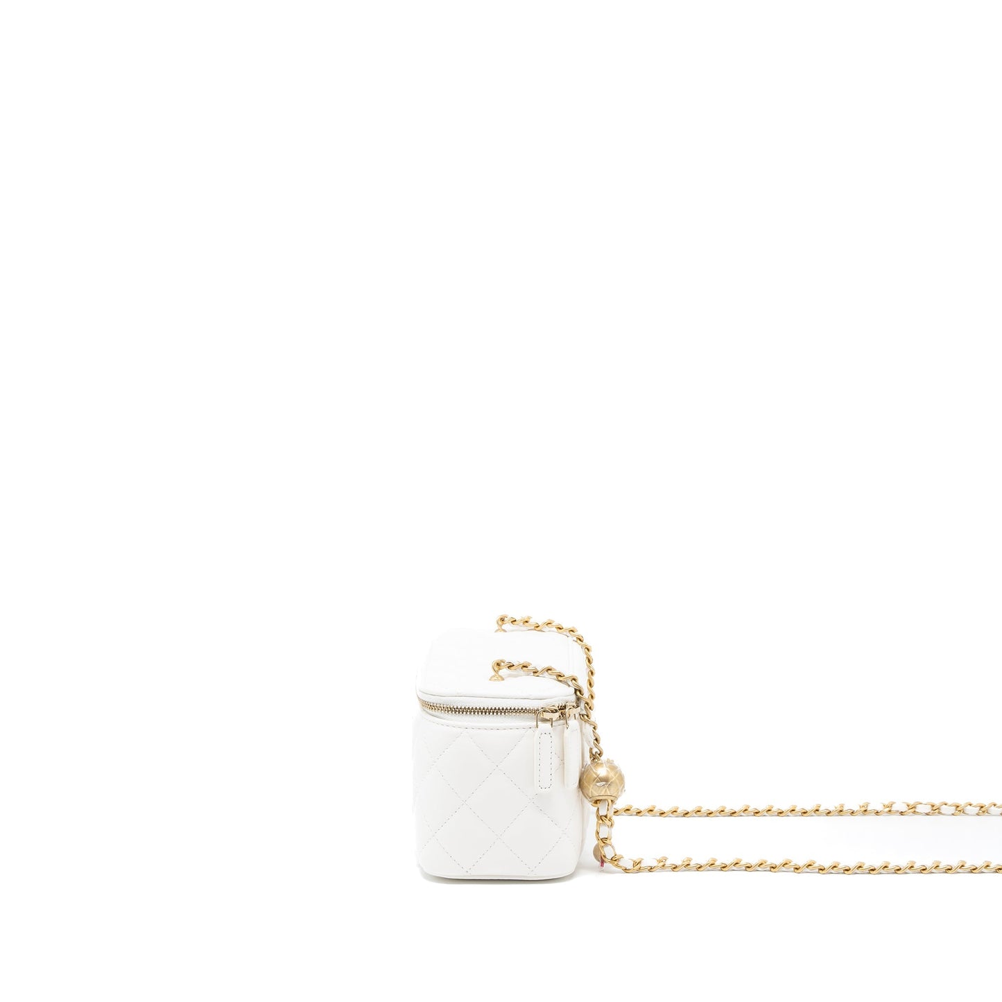 Chanel Pearl Crush Long Vanity with Chain Lambskin White Brushed  (Microchip)