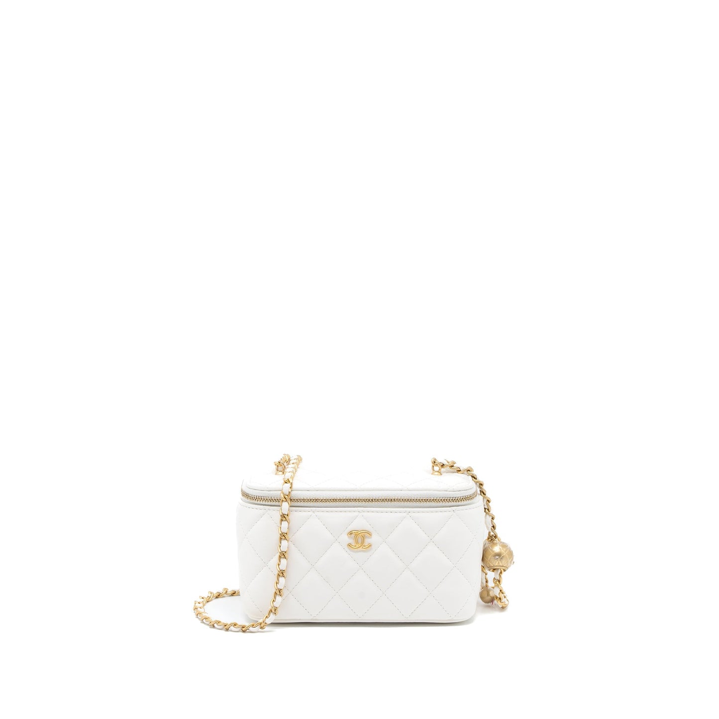 Chanel Pearl Crush Long Vanity with Chain Lambskin White Brushed  (Microchip)