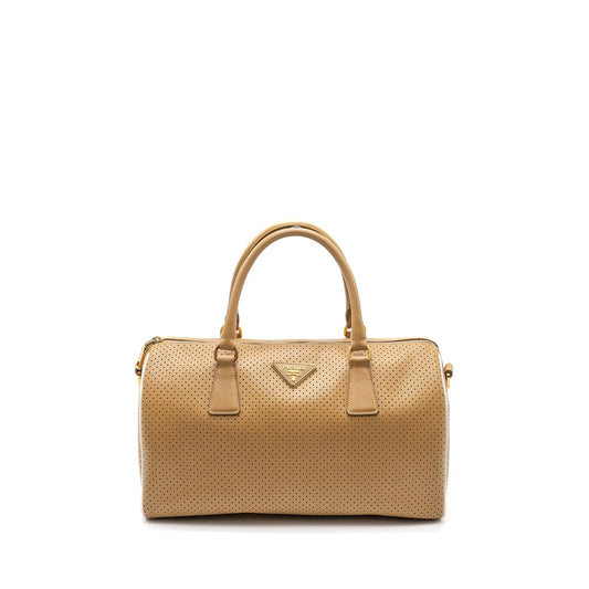 Prada Boston tote Purse calfskin leather beige