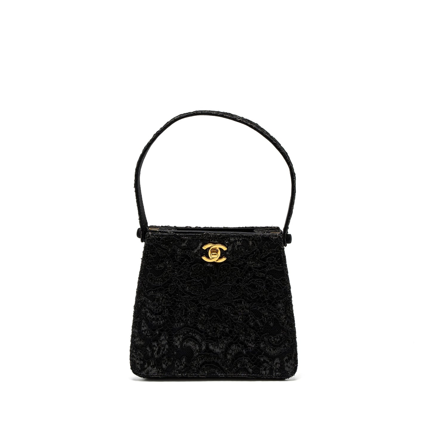Chanel  Double Sided Tumlock Handbag Laced Satin Black