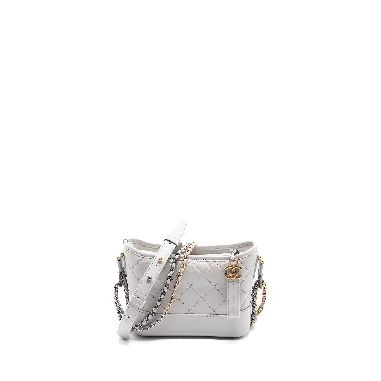 Chanel Small Gabrielle Hobo Bag Aged Calfskin Light Grey