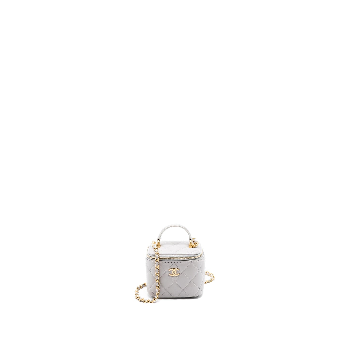 Chanel Top Handle Mini Vanity With Chain Light Grey