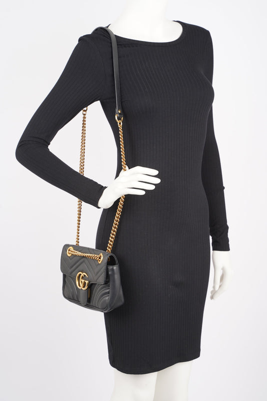 Gucci Womens GG Marmont Flap Bag Black Mini