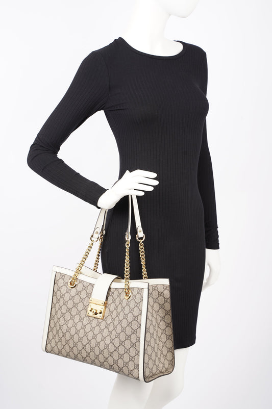 Gucci Womens Padlock Bag Supreme Cream Medium