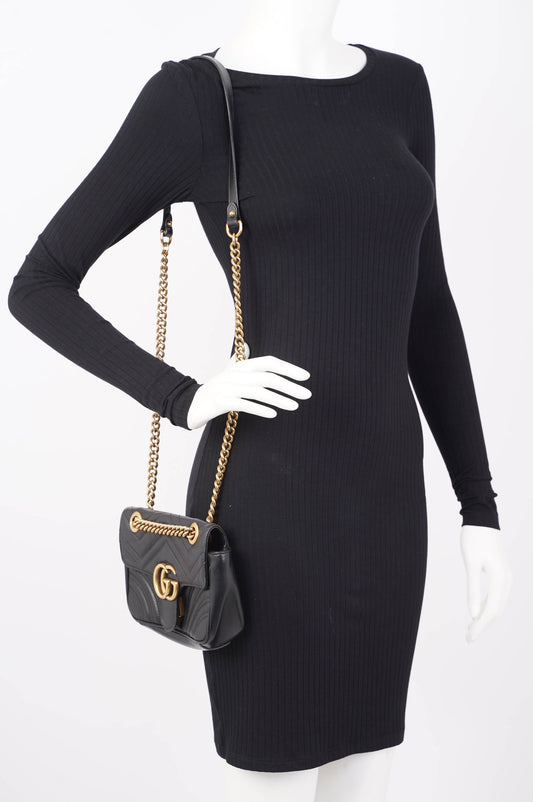Gucci Womens Marmont Flap Black Leather Mini