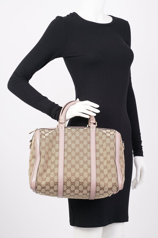 Gucci Womens Boston Bag Supreme / Pink Canvas Medium