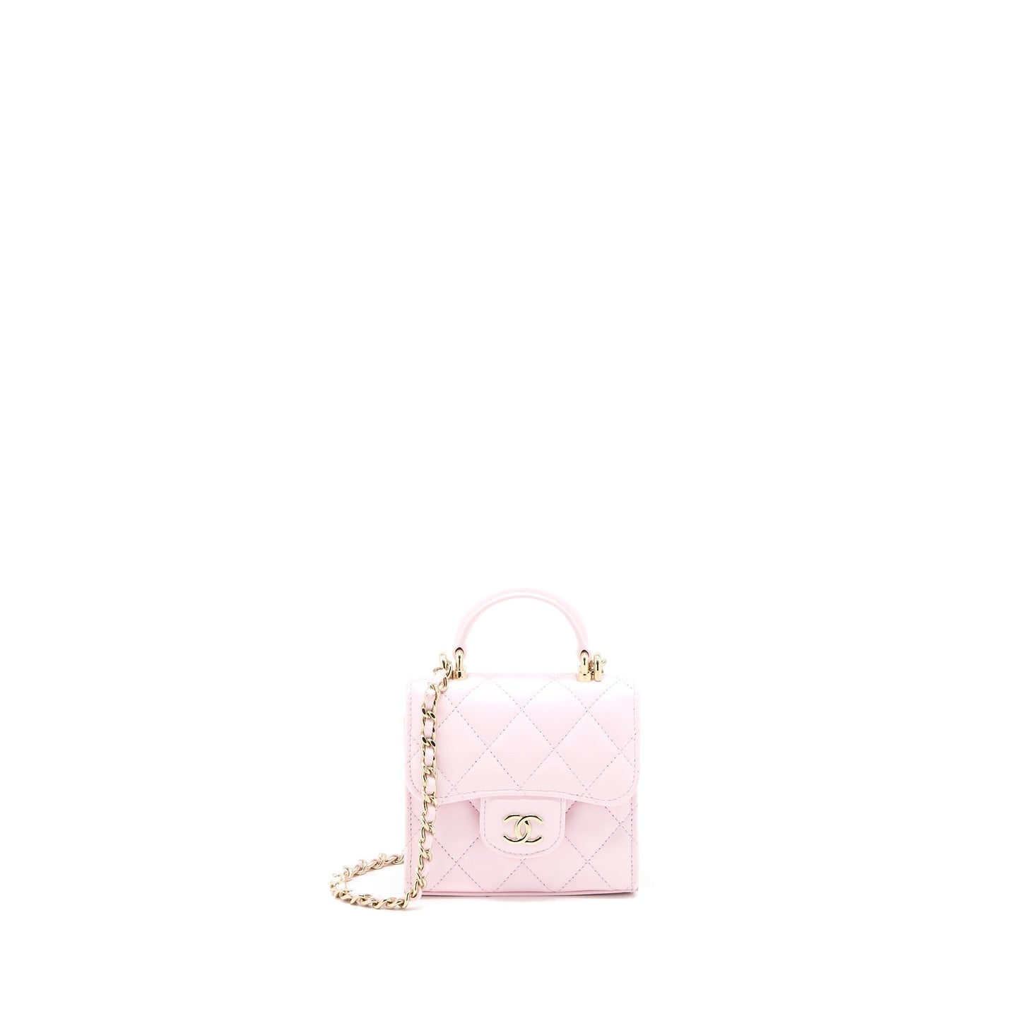 Chanel Top Handle Mini Flap Bag with Chain Lambskin Light Pink L