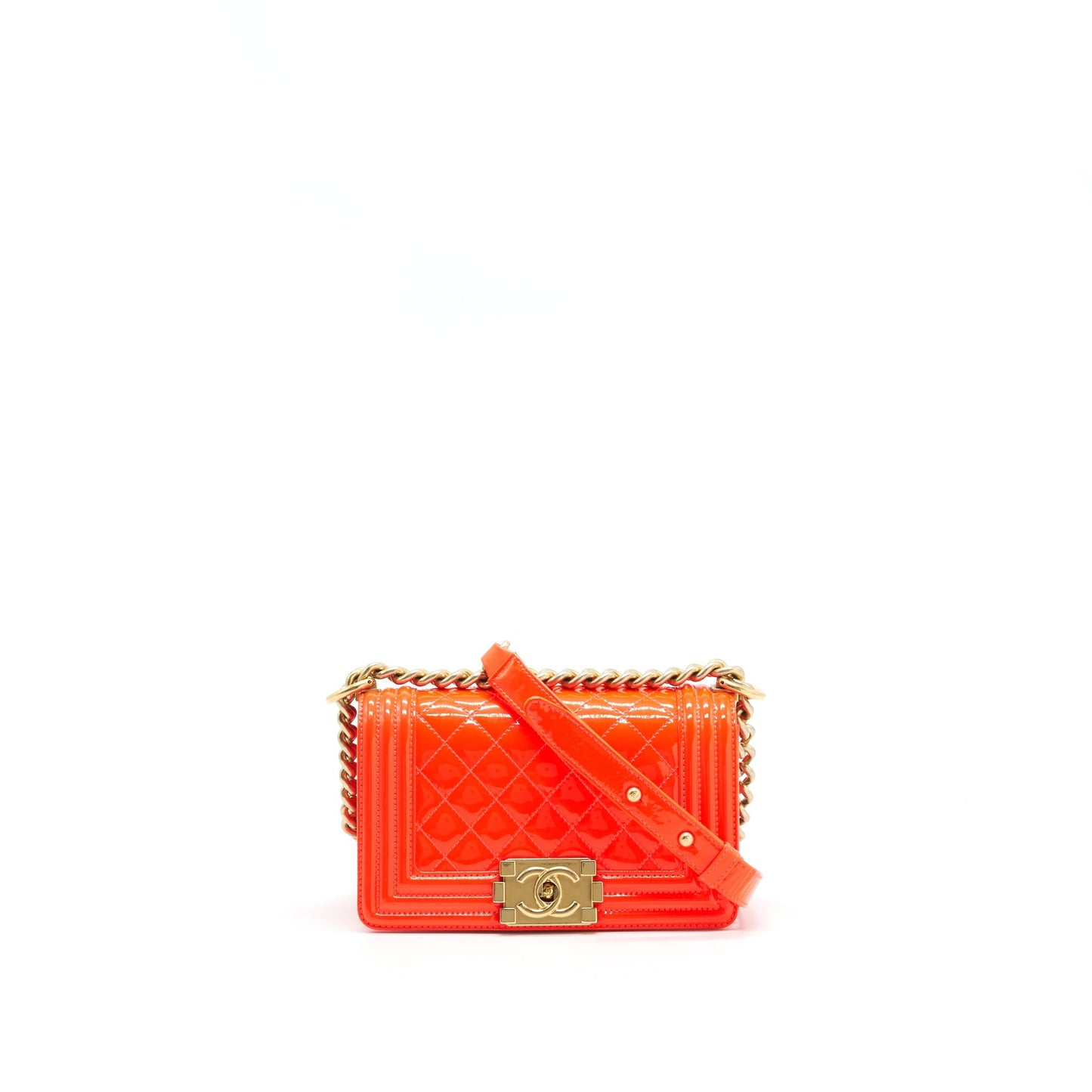Chanel Small Boy Bag patent leather Bright Orange
