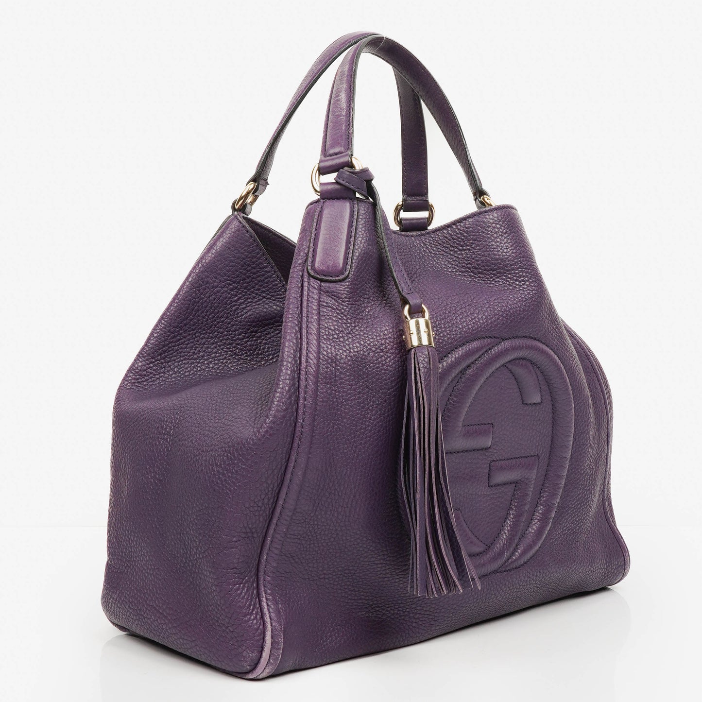 Gucci Purple Pebbled Leather Soho Top Handle Tote Bag