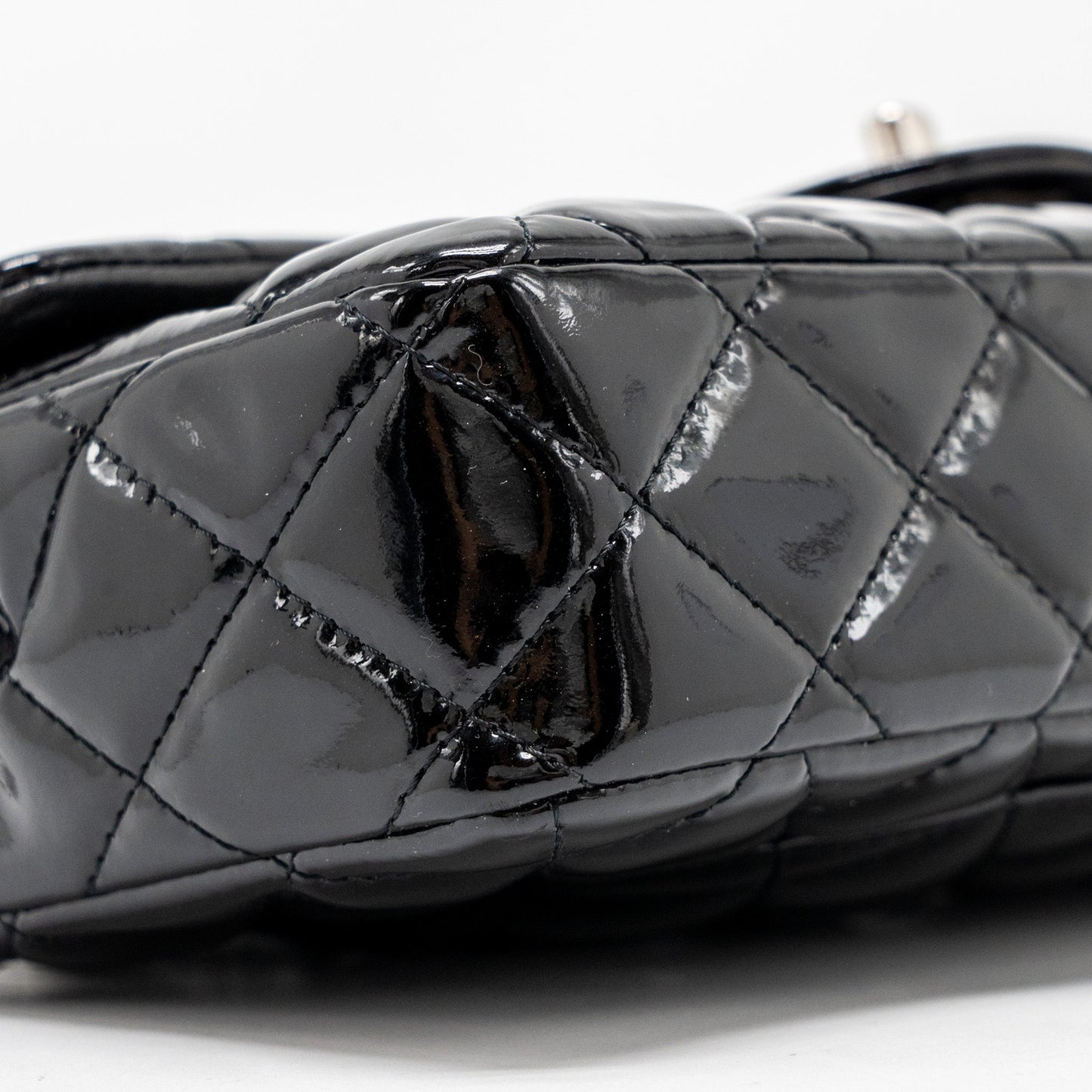Chanel East West Flap Shoulder Bag Patent Leather Black