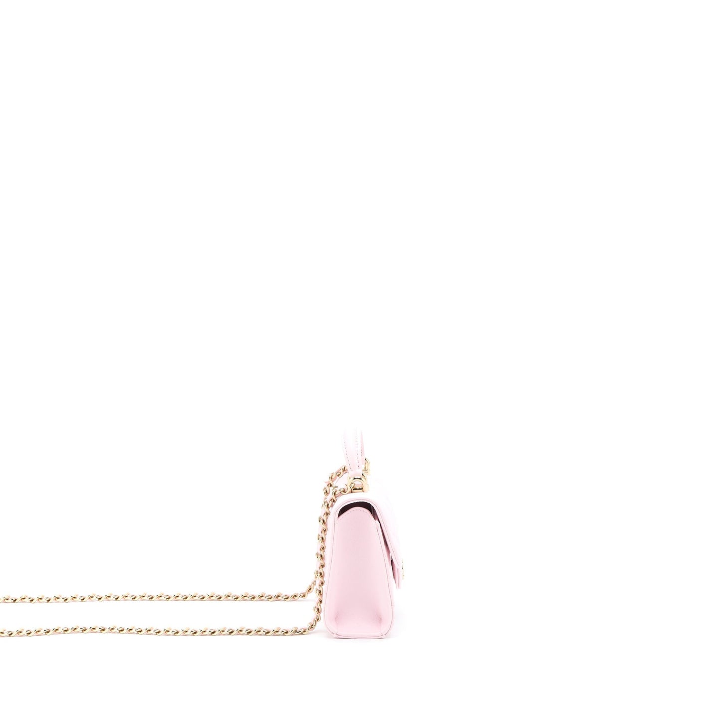Chanel Top Handle Mini Flap Bag with Chain Lambskin Light Pink L