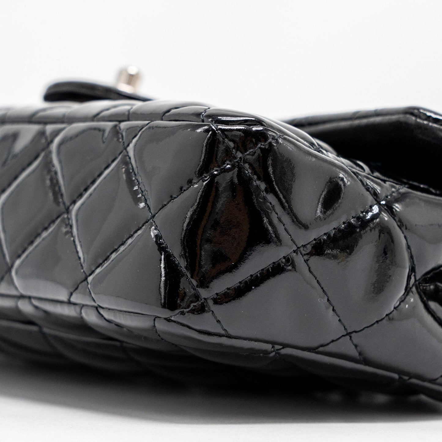 Chanel East West Flap Shoulder Bag Patent Leather Black