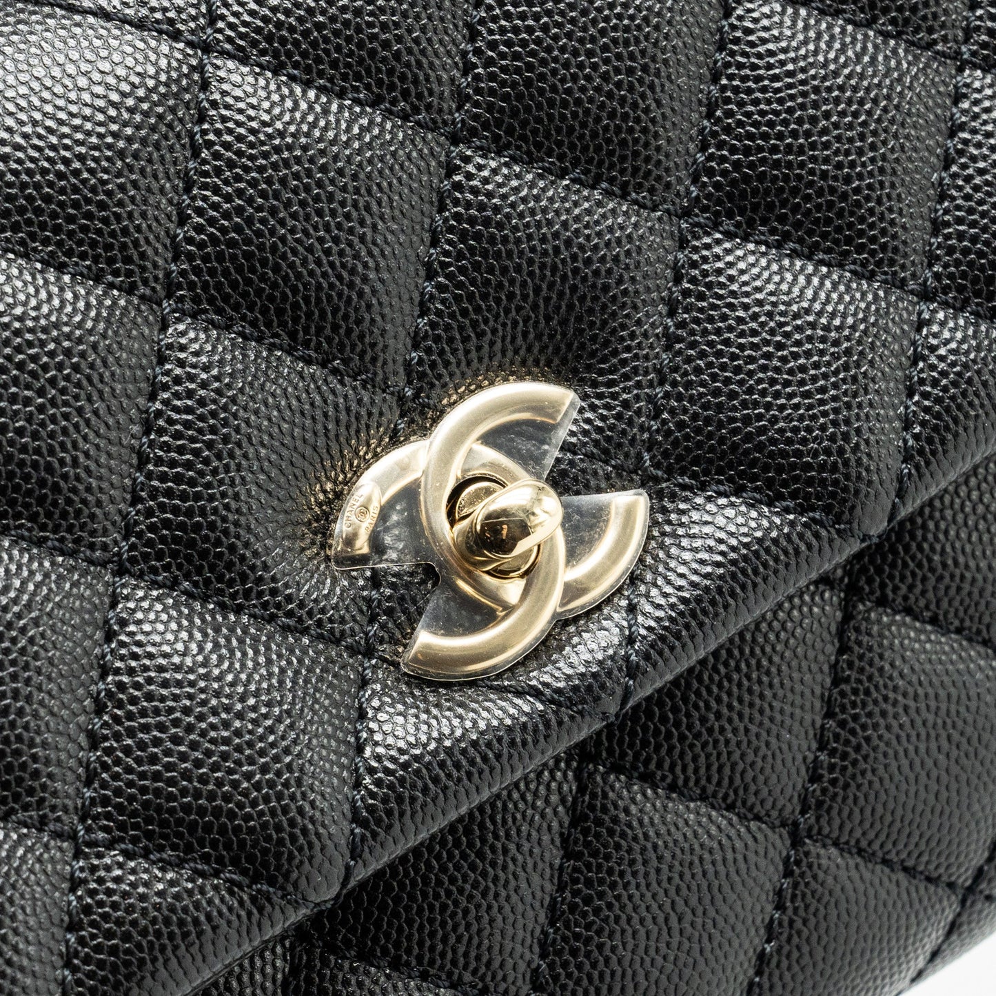 Chanel Small Coco Handle with Lizard Embossed Handle Caviar Black L