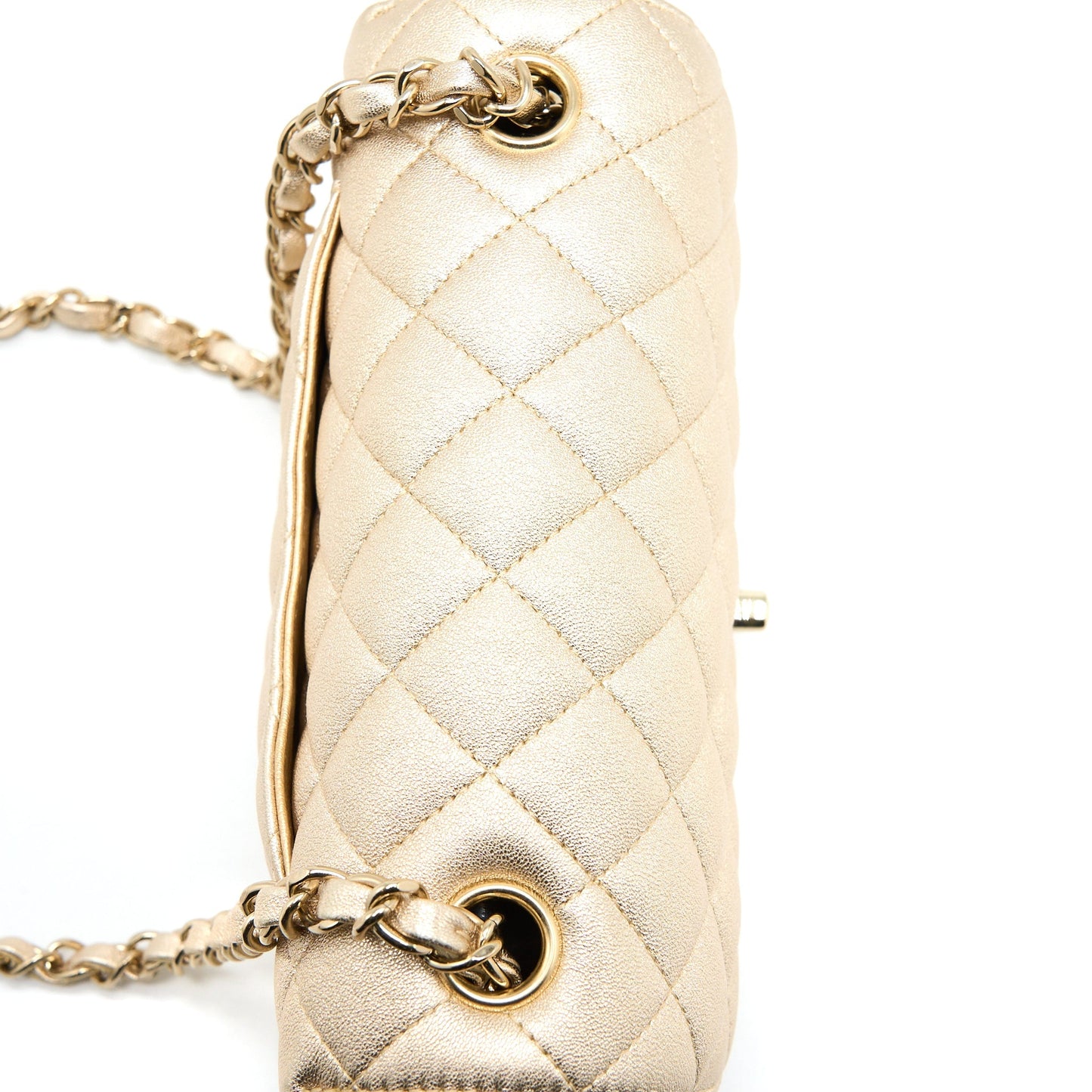 Chanel 21P Mini Rectangular Flap Bag Grained Lambskin Gold L