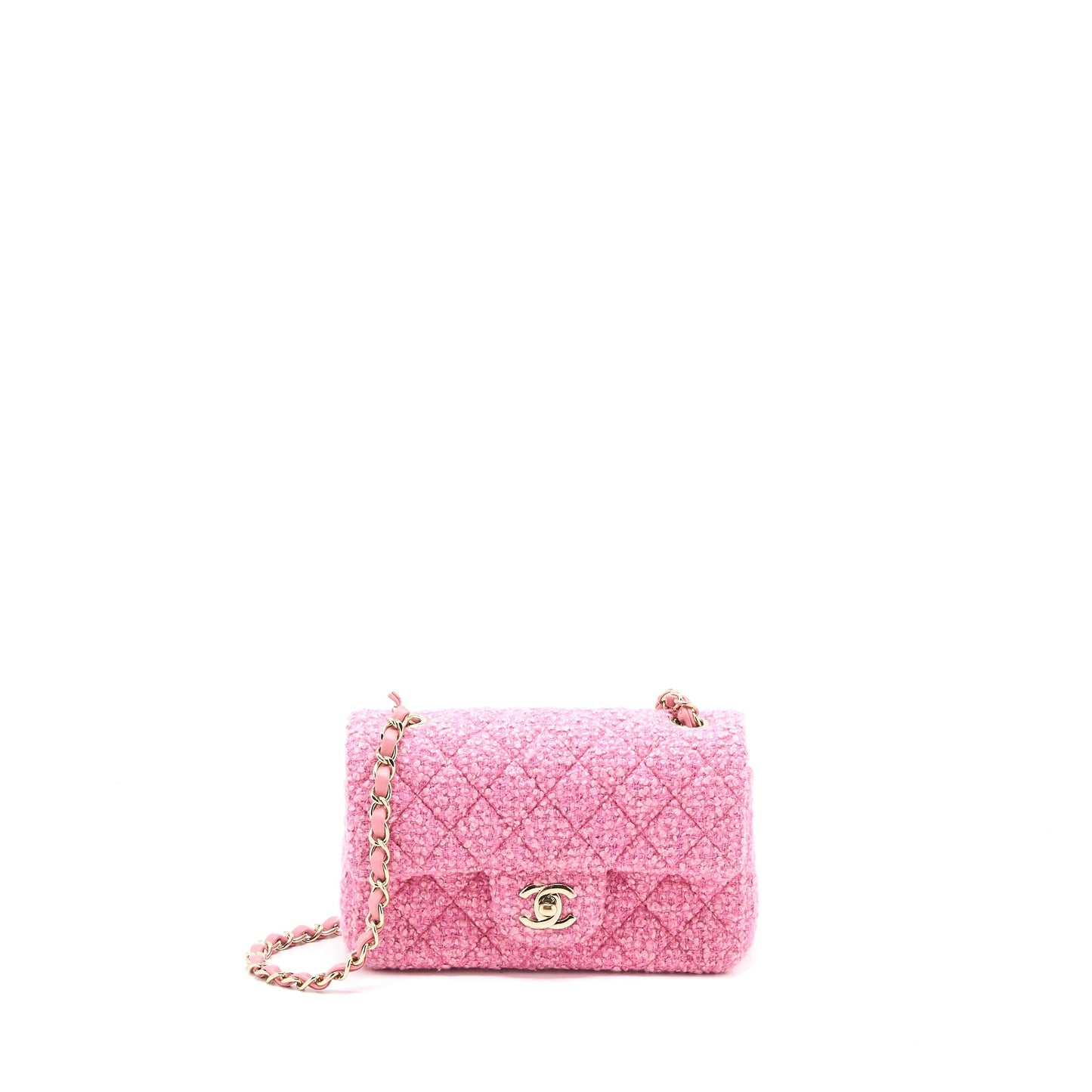 Chanel Mini Rectangular Flap Bag Tweed Pink L (Microchip)