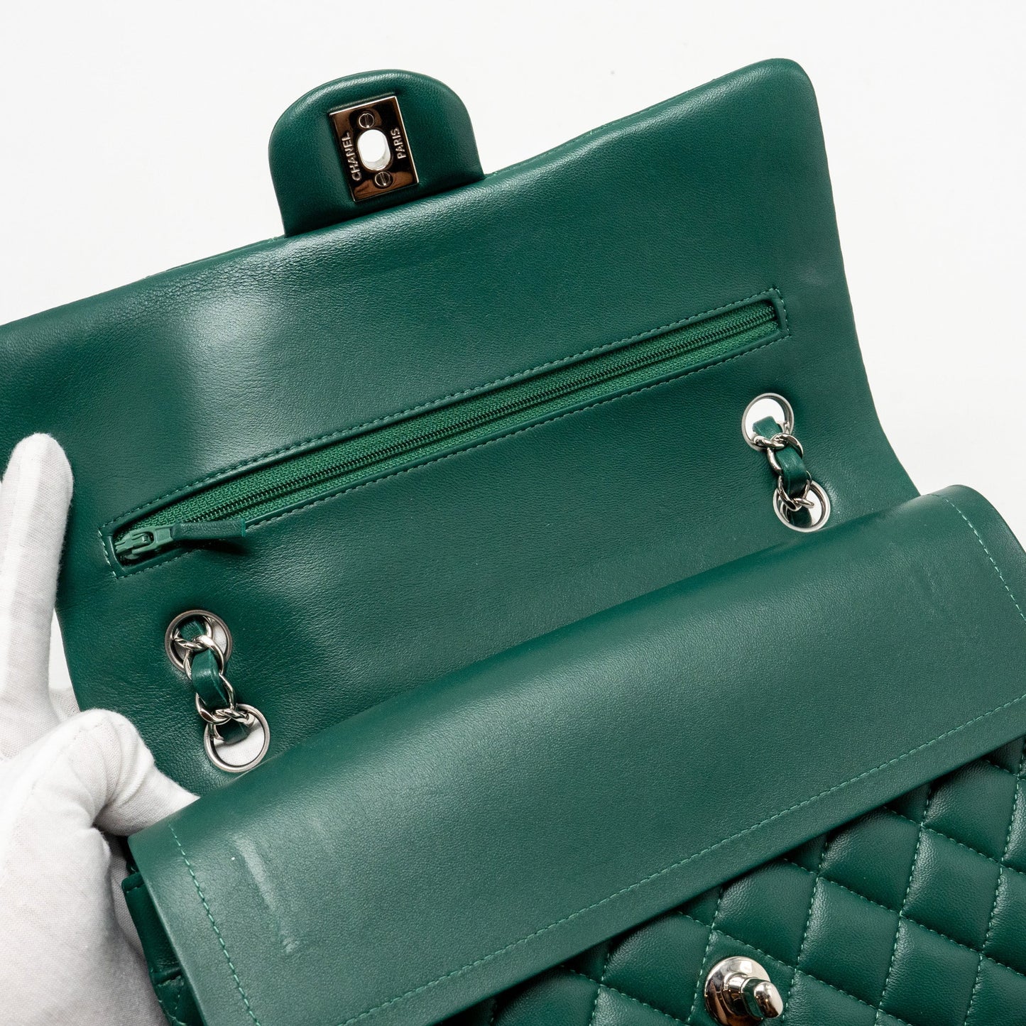 Chanel Medium Classic double flap bag lambskin green