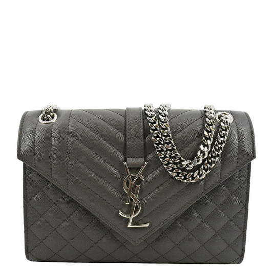 YVES SAINT LAURENT Envelope Chain Medium Mix Matelassé Leather Crossbody Bag Grey