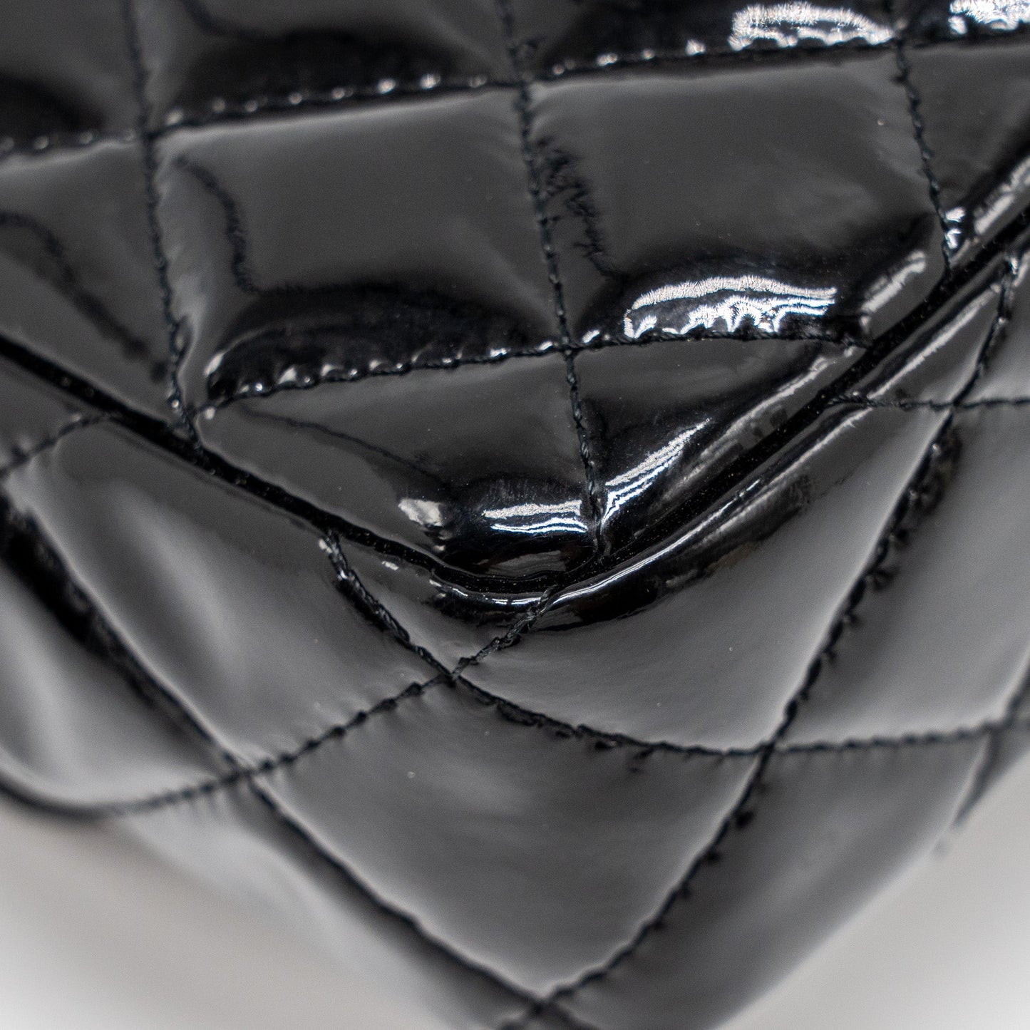 Chanel East West Flap Shoulder Bag Patent Leather Black
