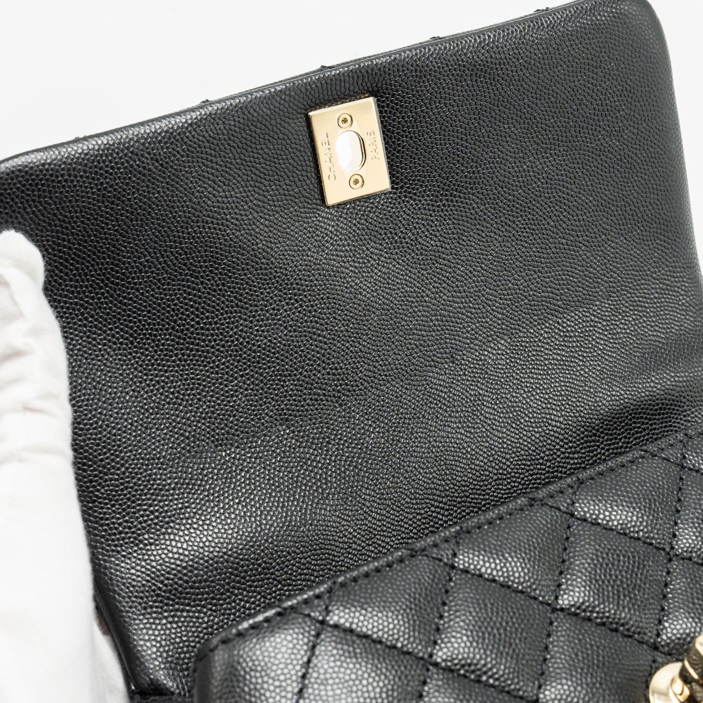 Chanel Small Coco Handle with Lizard Embossed Handle Caviar Black L