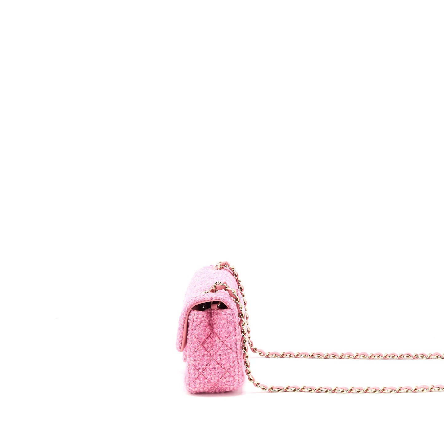 Chanel Mini Rectangular Flap Bag Tweed Pink L (Microchip)