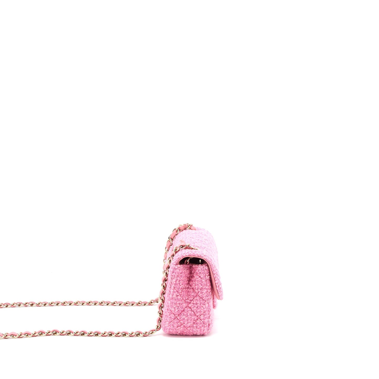 Chanel Mini Rectangular Flap Bag Tweed Pink L (Microchip)