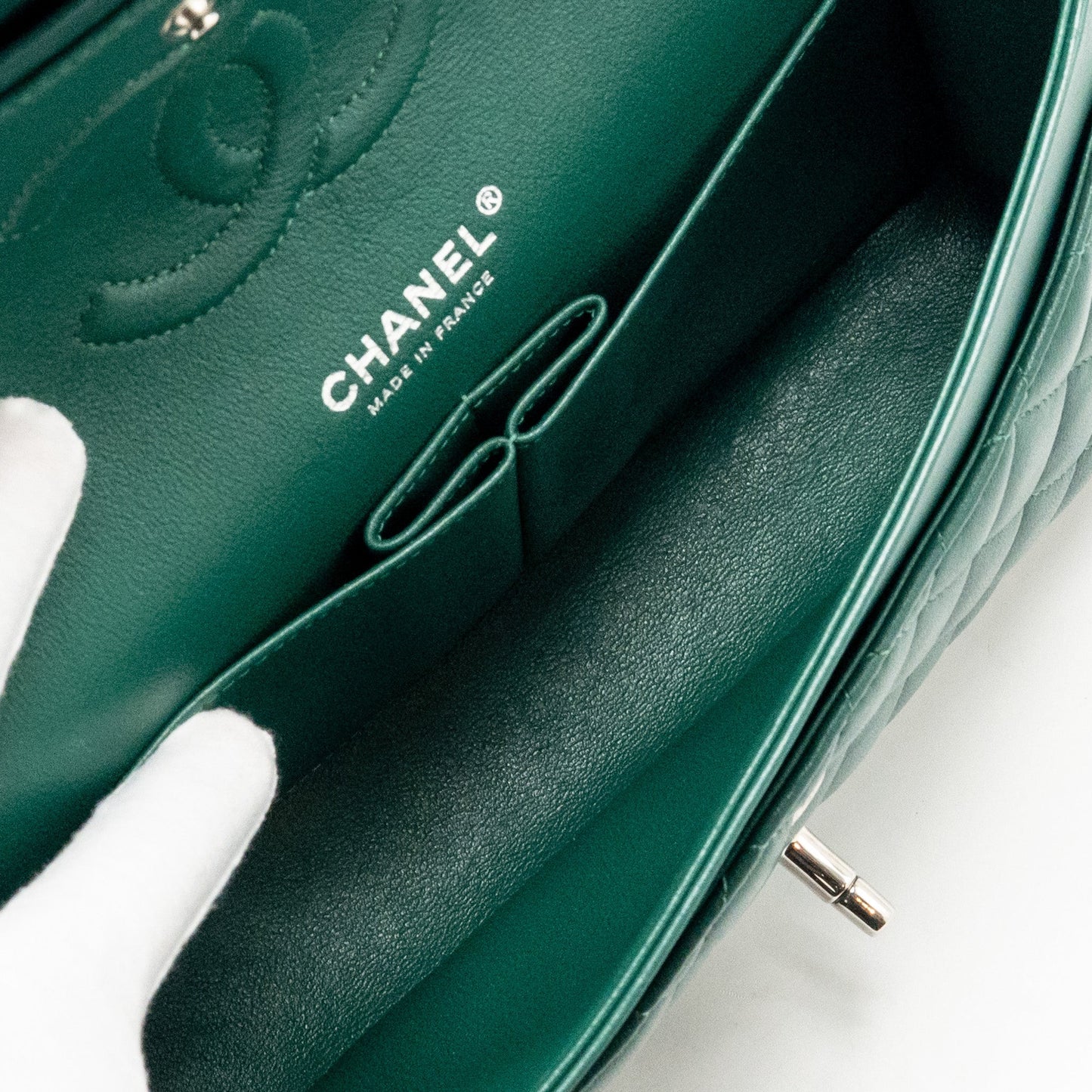 Chanel Medium Classic double flap bag lambskin green