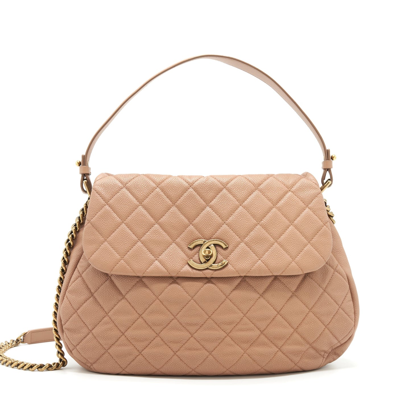Chanel Round Flap Bag Caviar Dark Beige