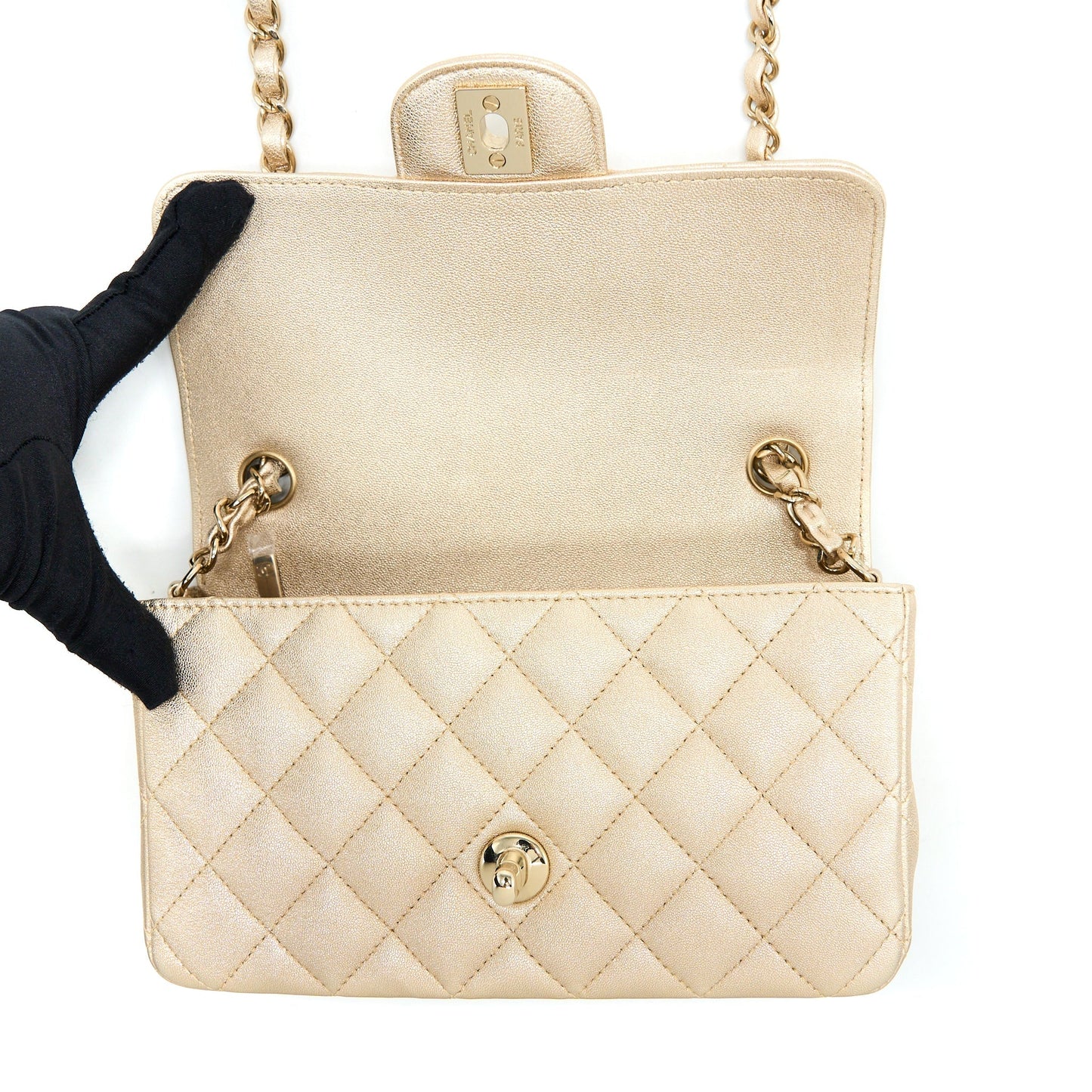 Chanel 21P Mini Rectangular Flap Bag Grained Lambskin Gold L