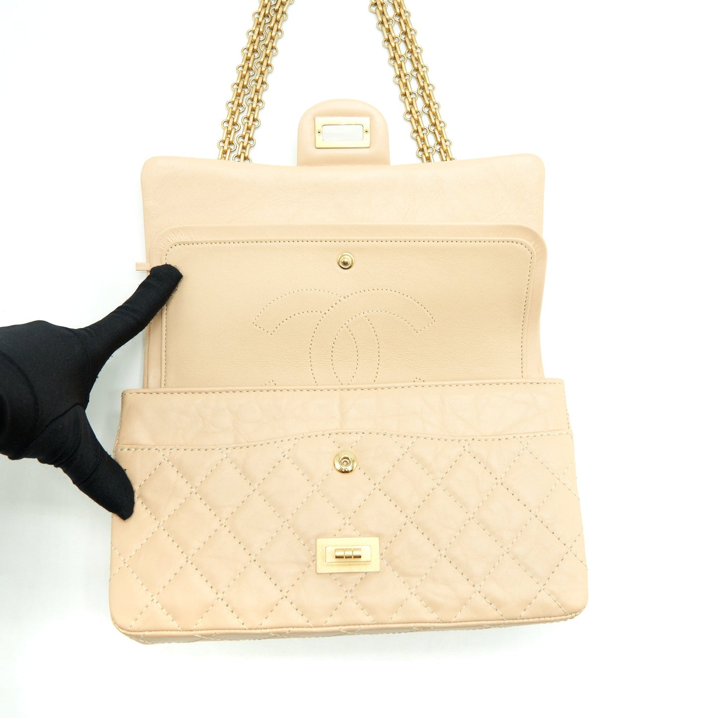 Chanel 2.55 225 Reissue Double Flap Bag Calfskin Light Beige