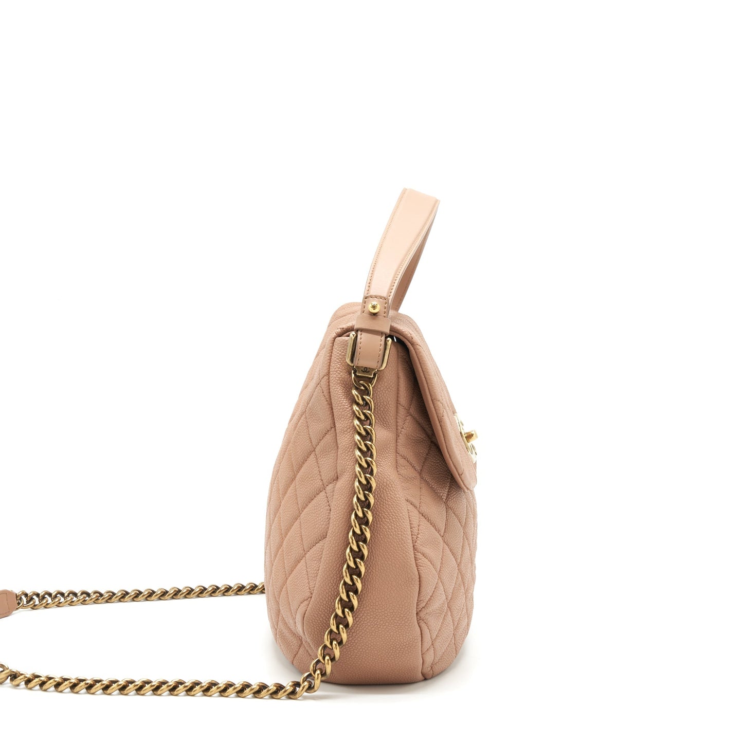 Chanel Round Flap Bag Caviar Dark Beige