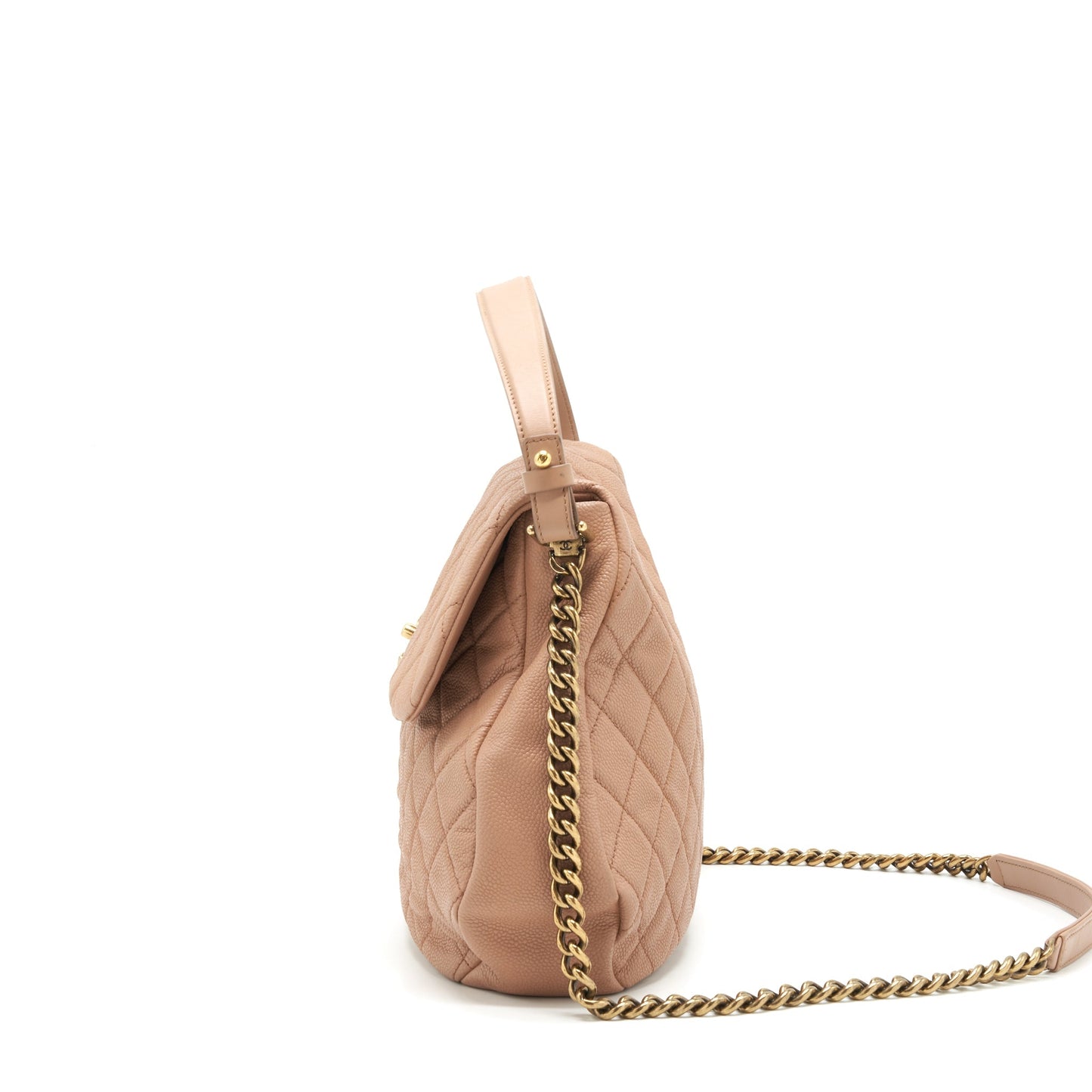Chanel Round Flap Bag Caviar Dark Beige