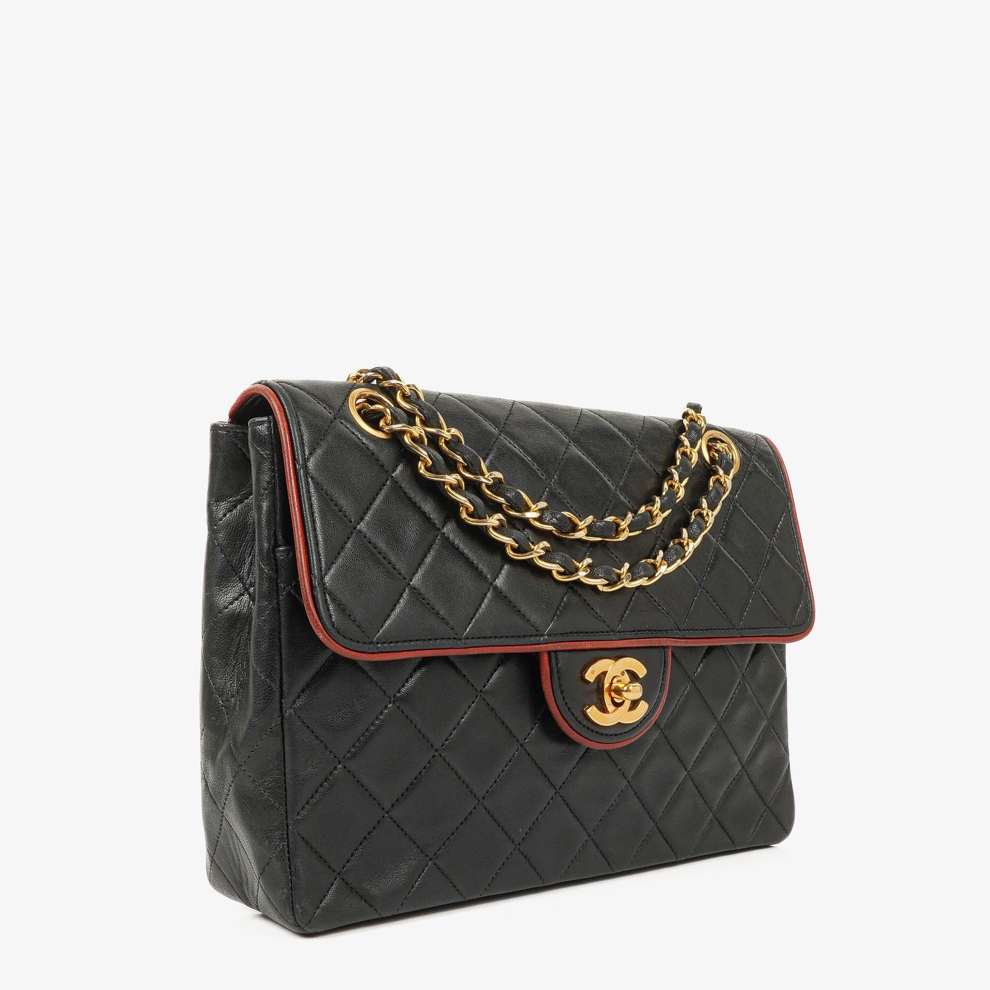 Chanel Medium Single Flap Bag Black Quilted Lambskin With 24K Gold-Plated Hardware