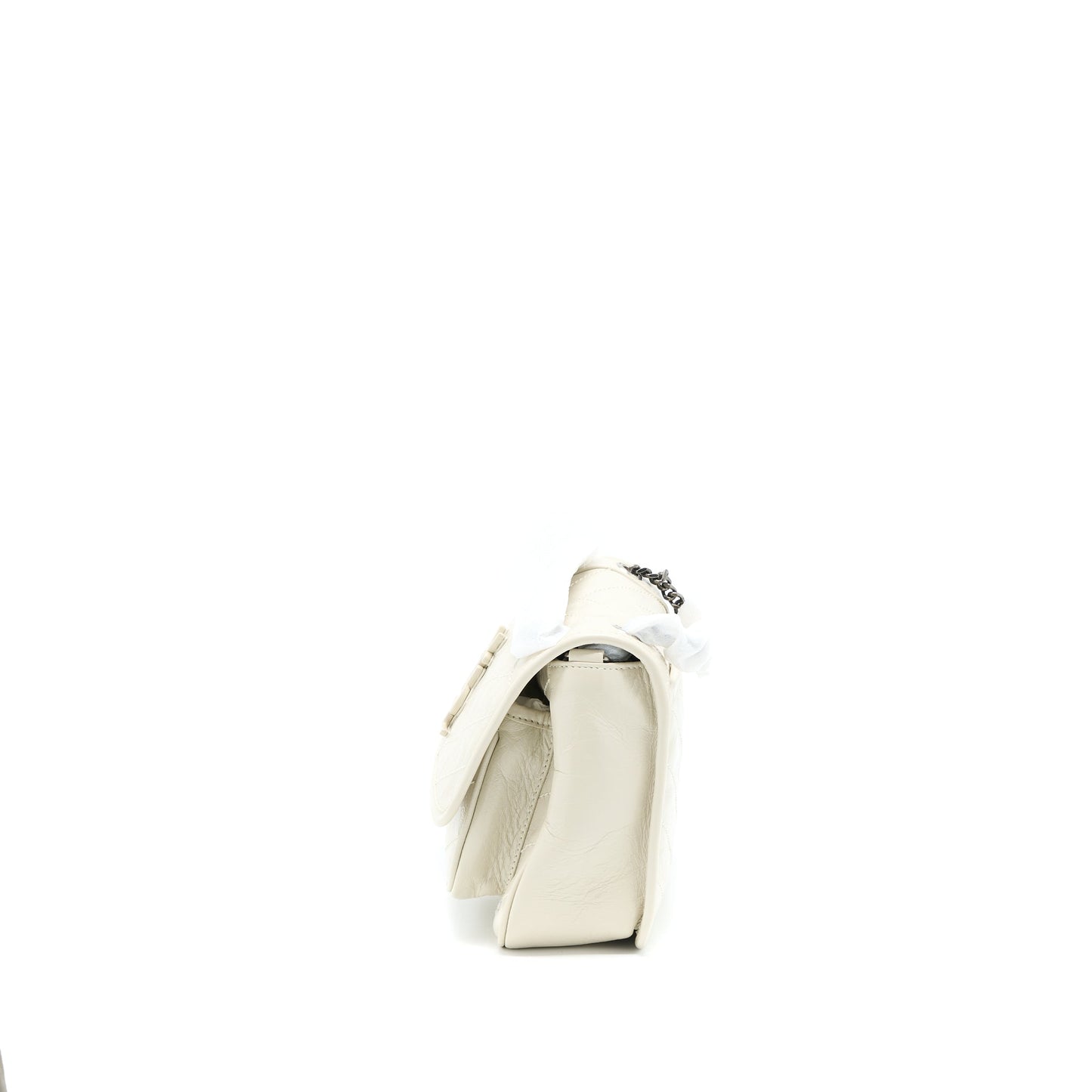 Saint Laurent Niki Baby Chain Purse in Crinkled Calfskin Blanc