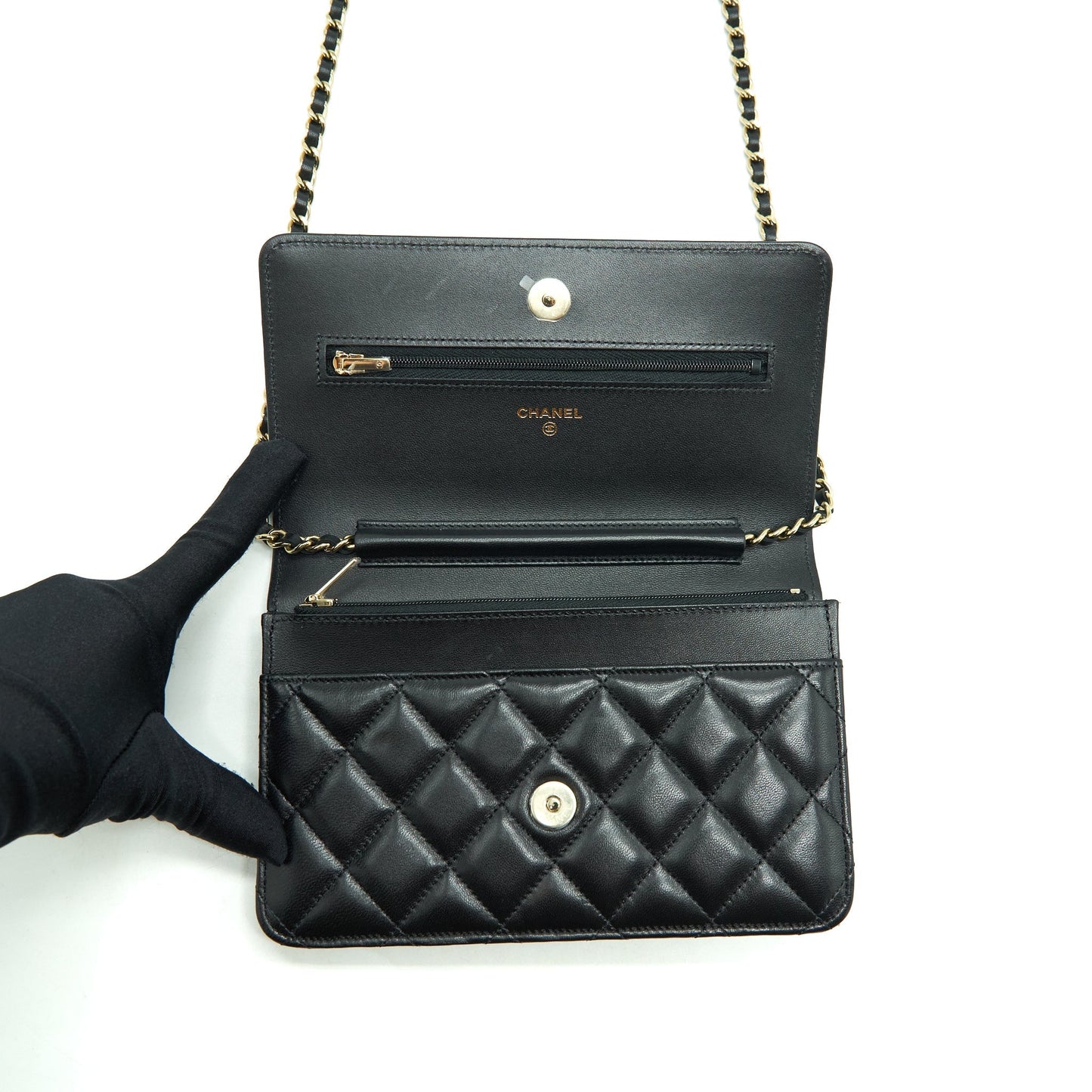 Chanel Ribbon Wallet On Chain Lambskin Black L
