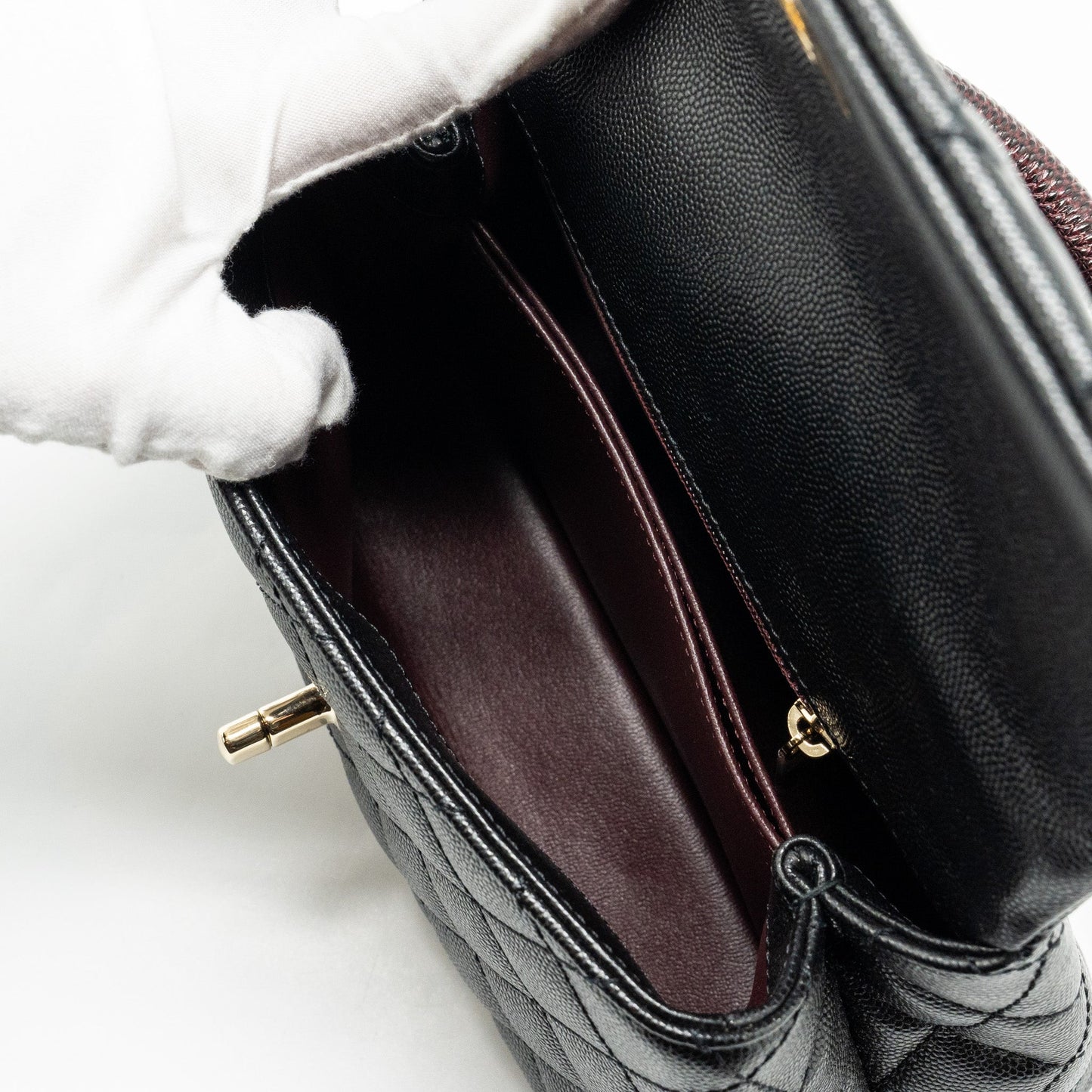 Chanel Small Coco Handle with Lizard Embossed Handle Caviar Black L