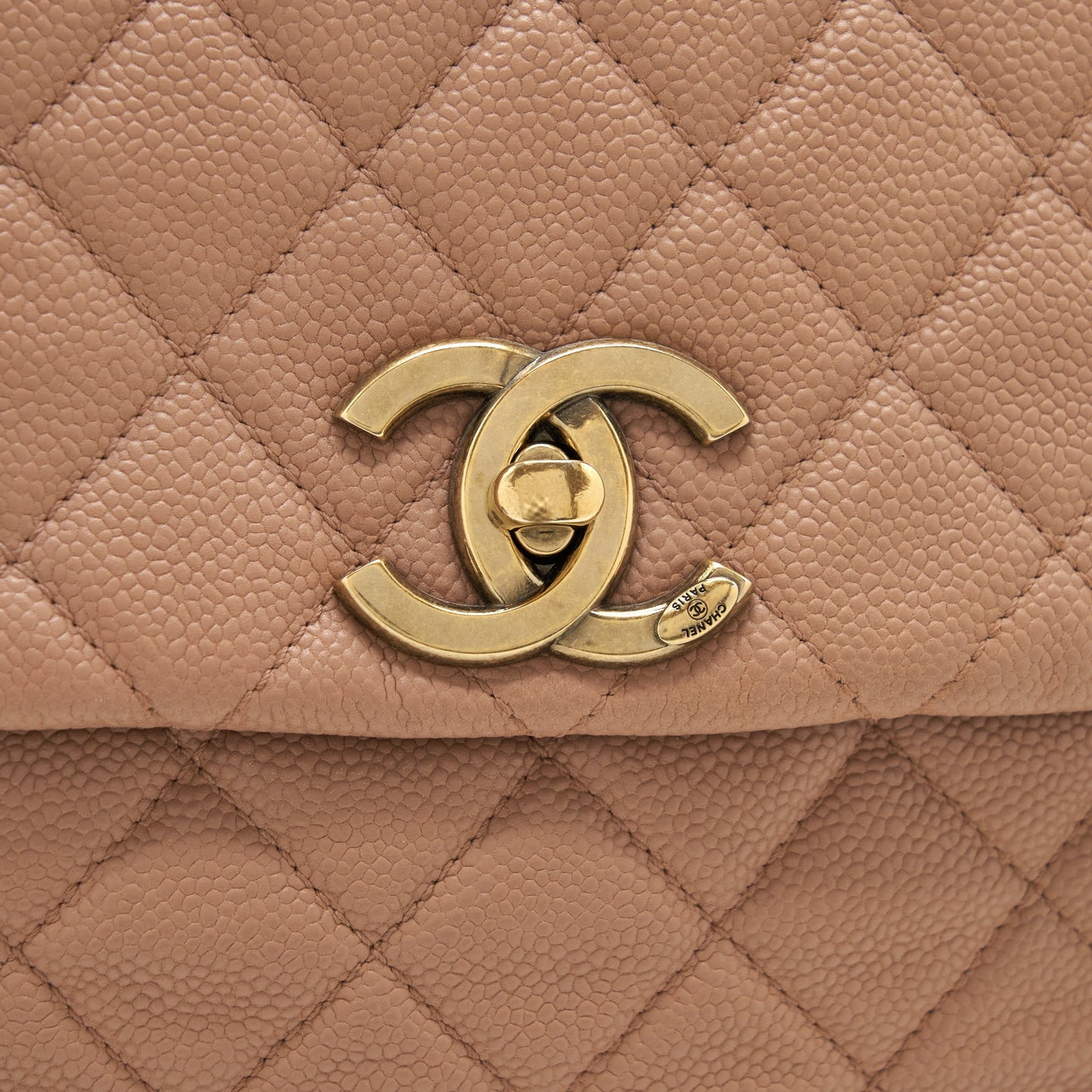 Chanel Round Flap Bag Caviar Dark Beige