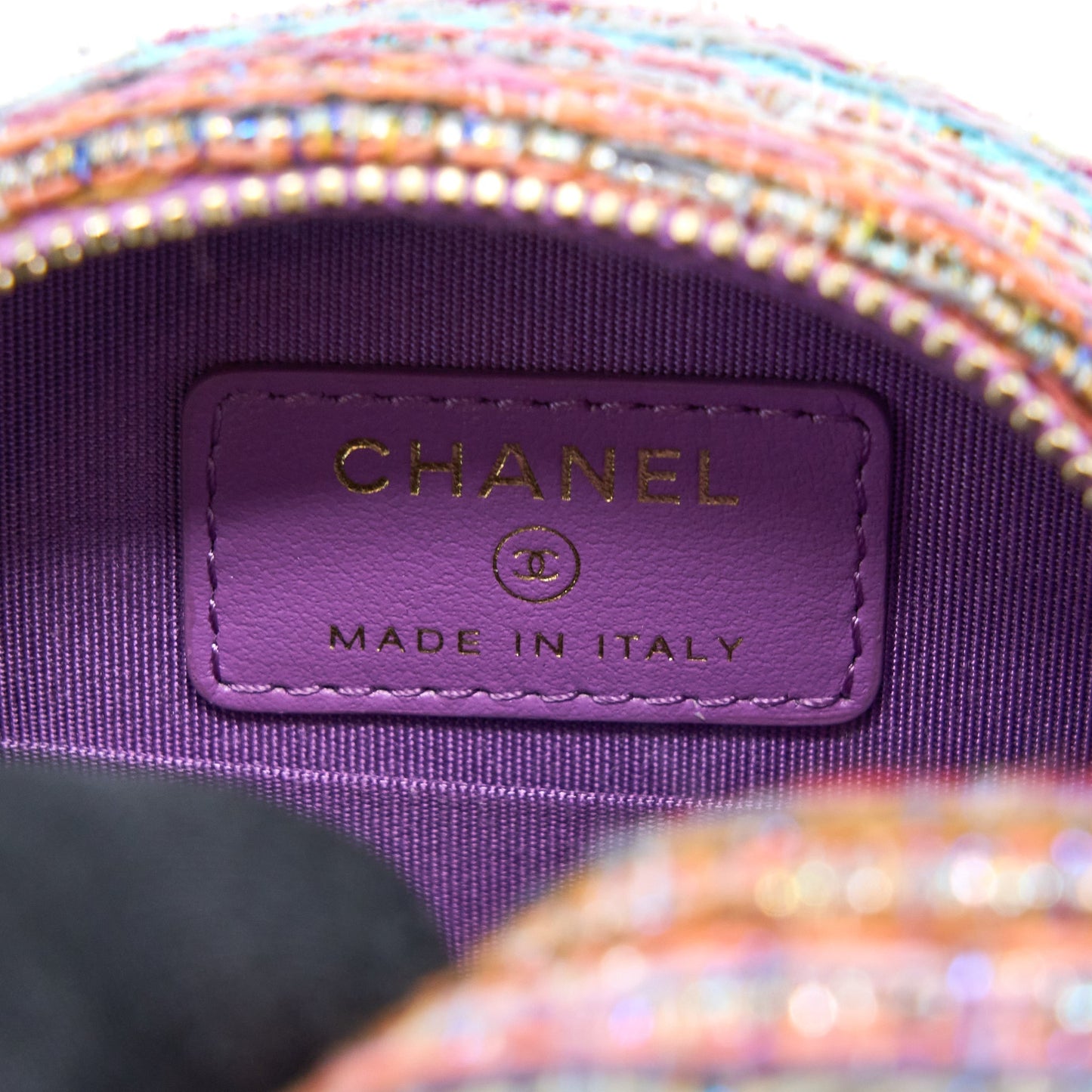 Chanel Round Clutch with Chain Lambskin/Tweed Multicolour