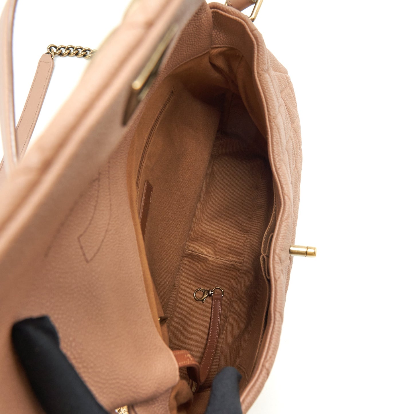 Chanel Round Flap Bag Caviar Dark Beige