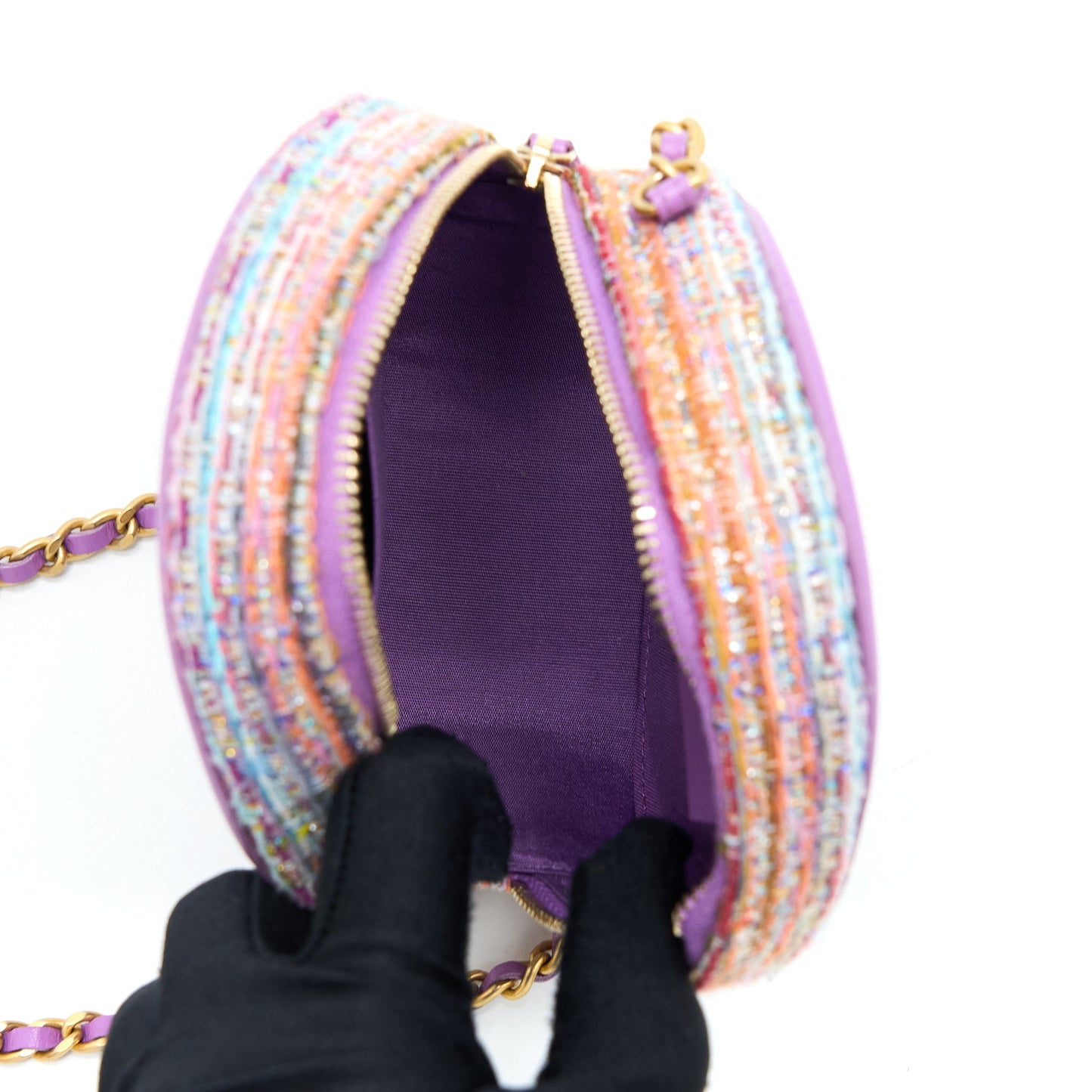 Chanel Round Clutch with Chain Lambskin/Tweed Multicolour