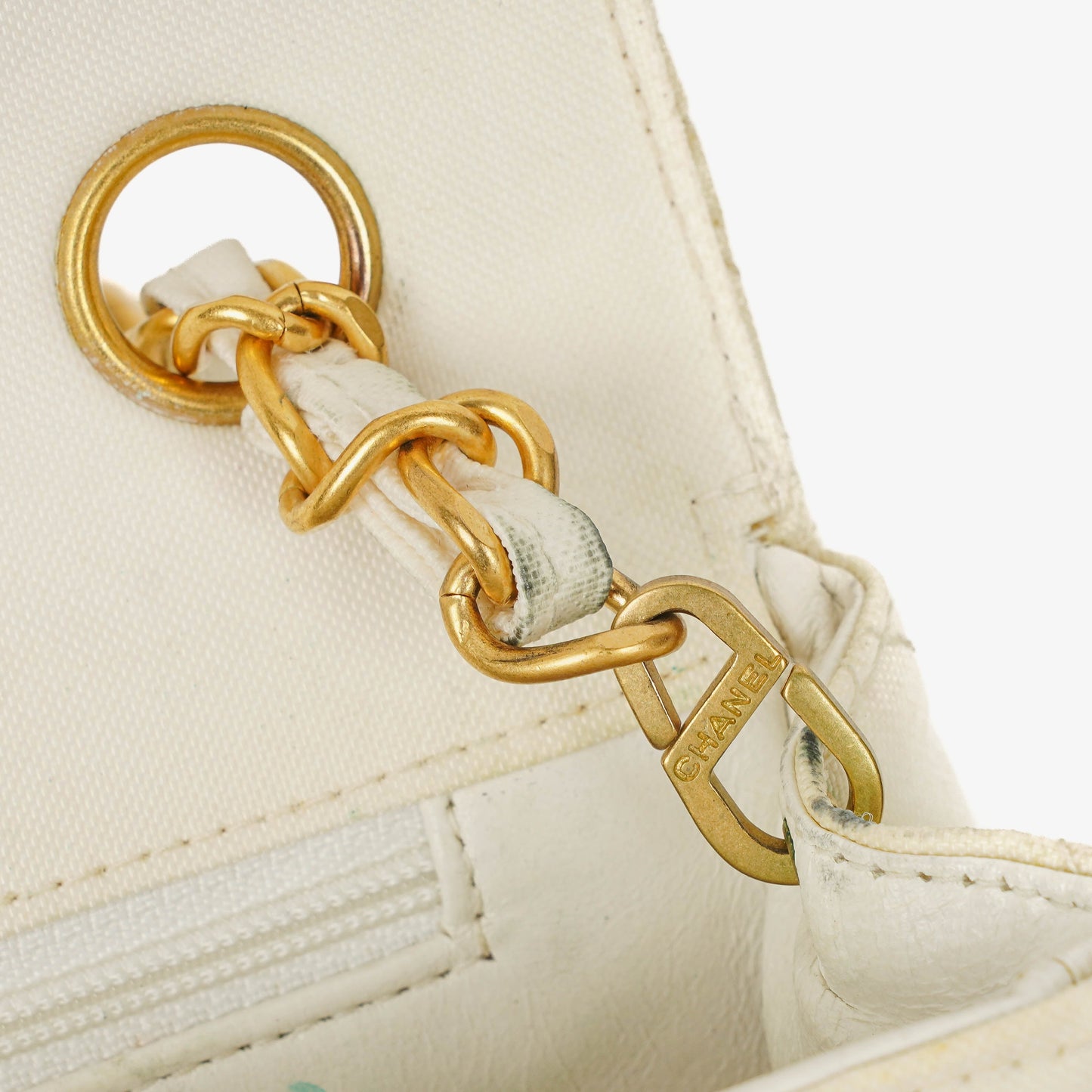 Chanel Medium Classic White Fabric Single Flap Bag With 24K Gold-Plated Hardware
