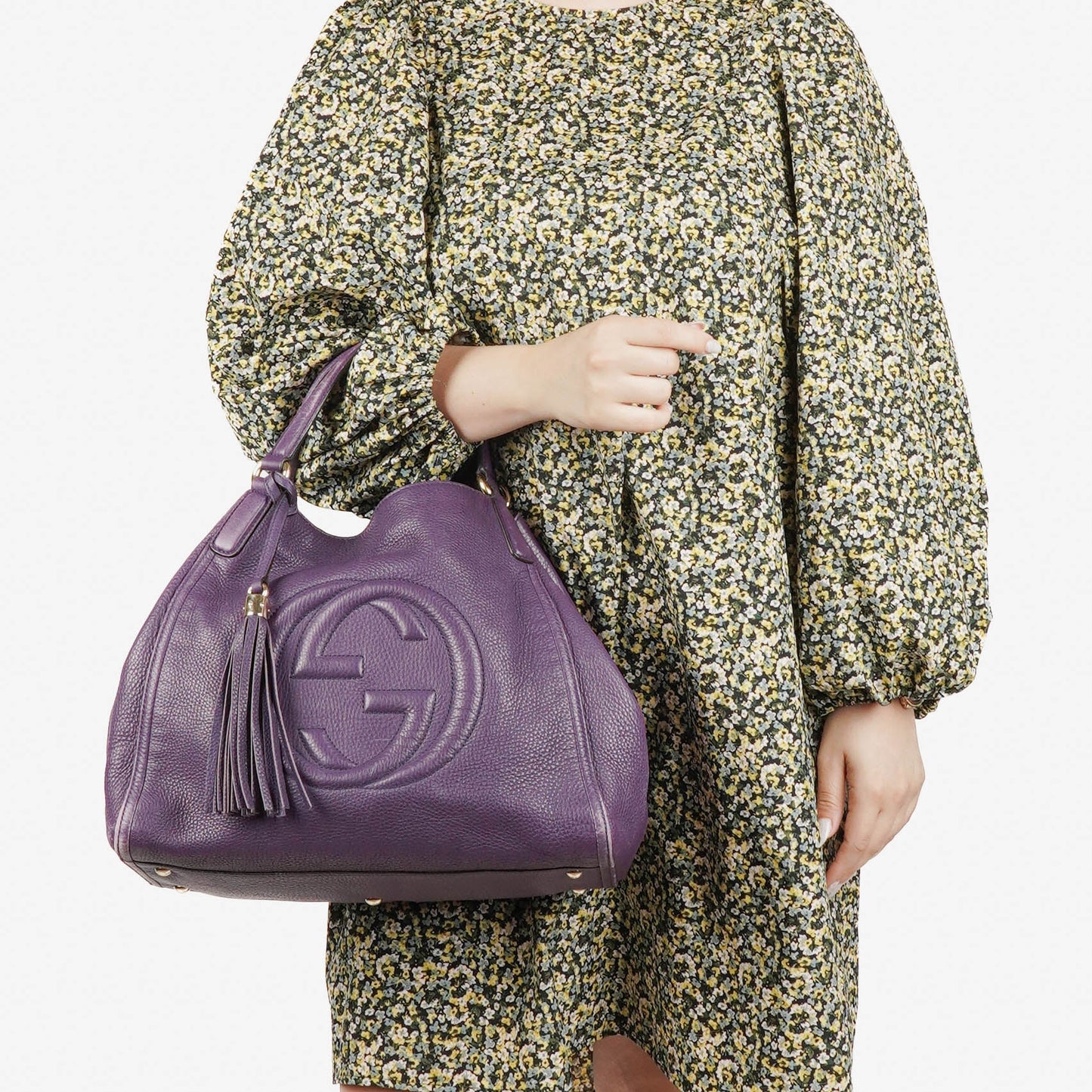 Gucci Purple Pebbled Leather Soho Top Handle Tote Bag