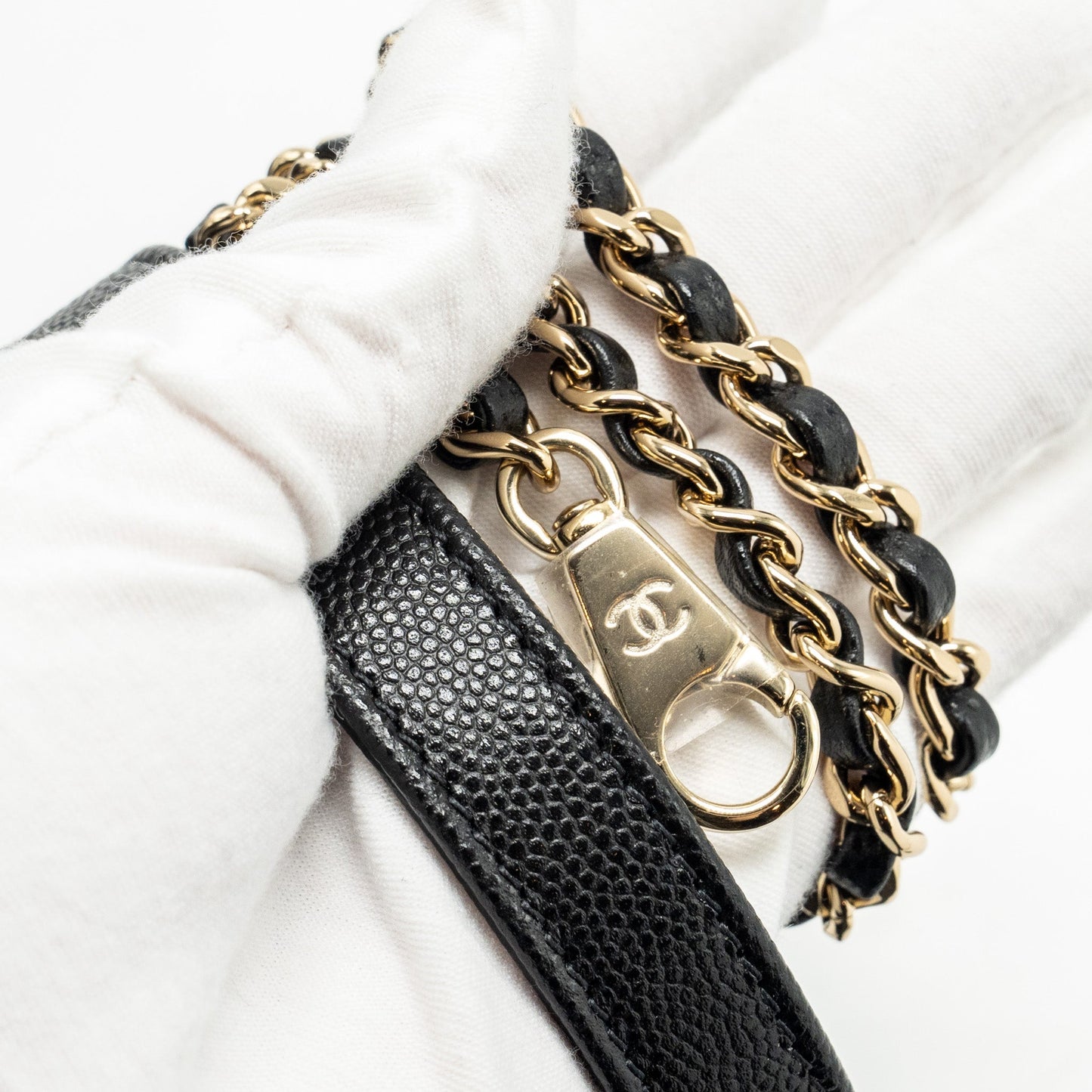 Chanel Small Coco Handle with Lizard Embossed Handle Caviar Black L