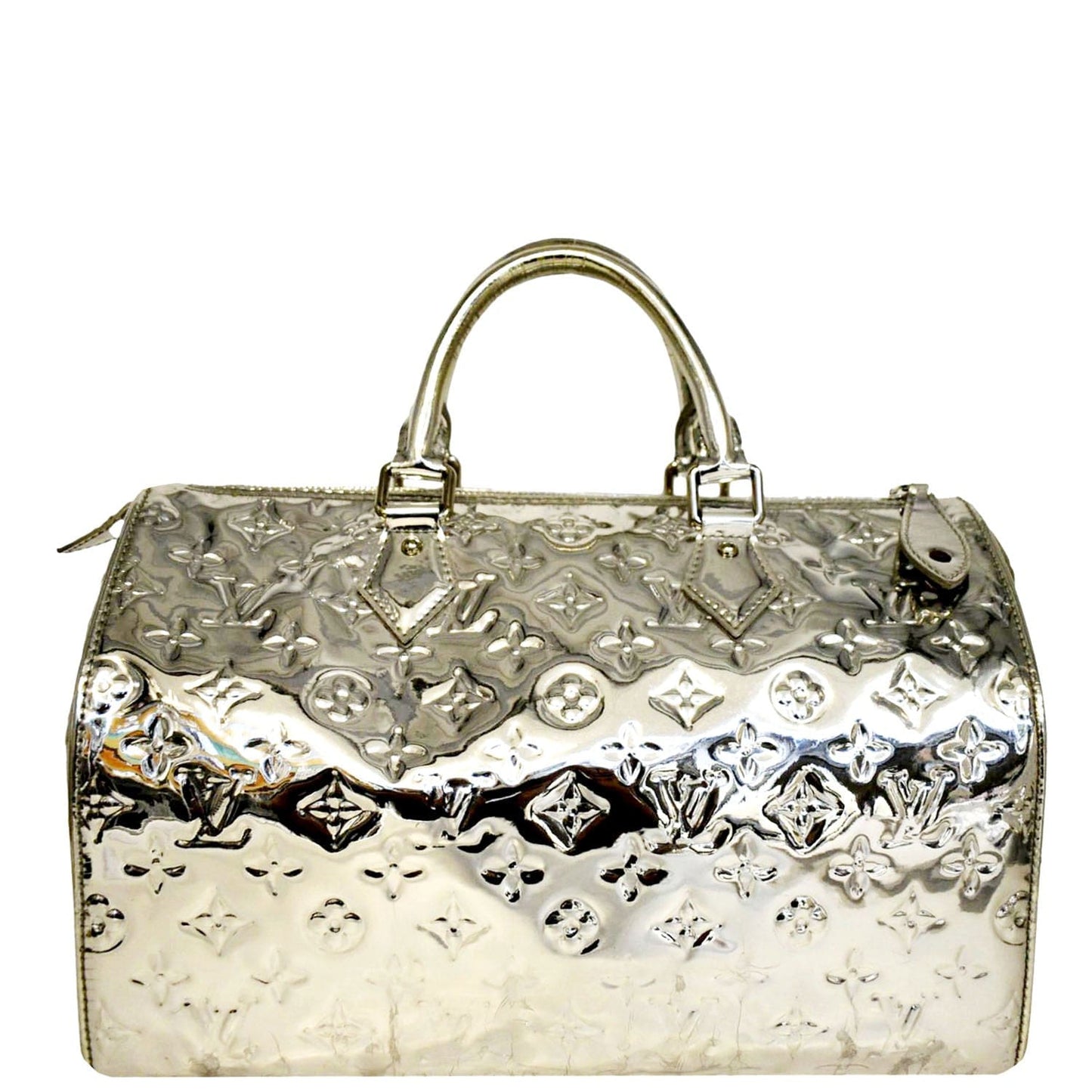 LOUIS VUITTON  30 Miroir Monogram Patent Leather Satchel Bag Metallic Silver