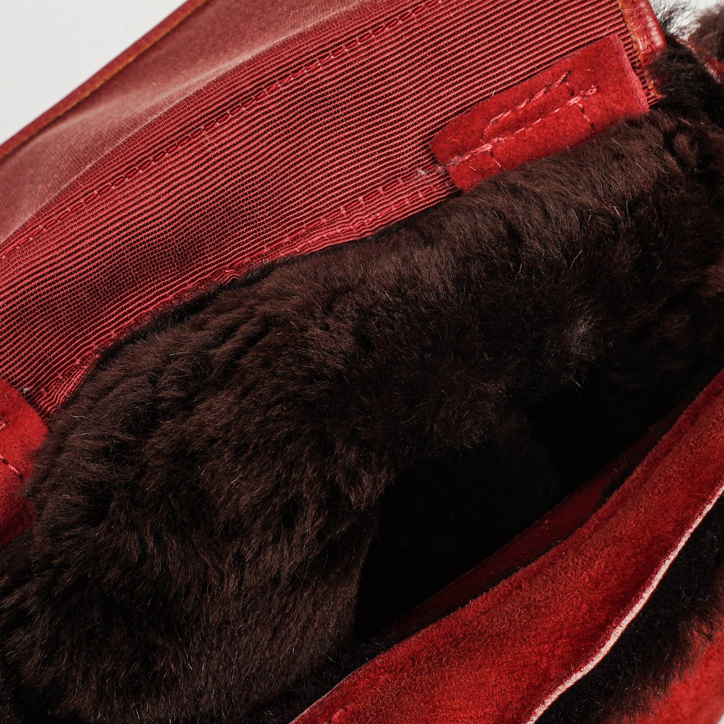 Chanel Suede Shearling Fur Red Handbag