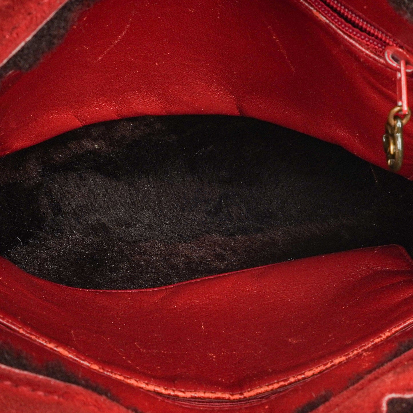 Chanel Suede Shearling Fur Red Handbag