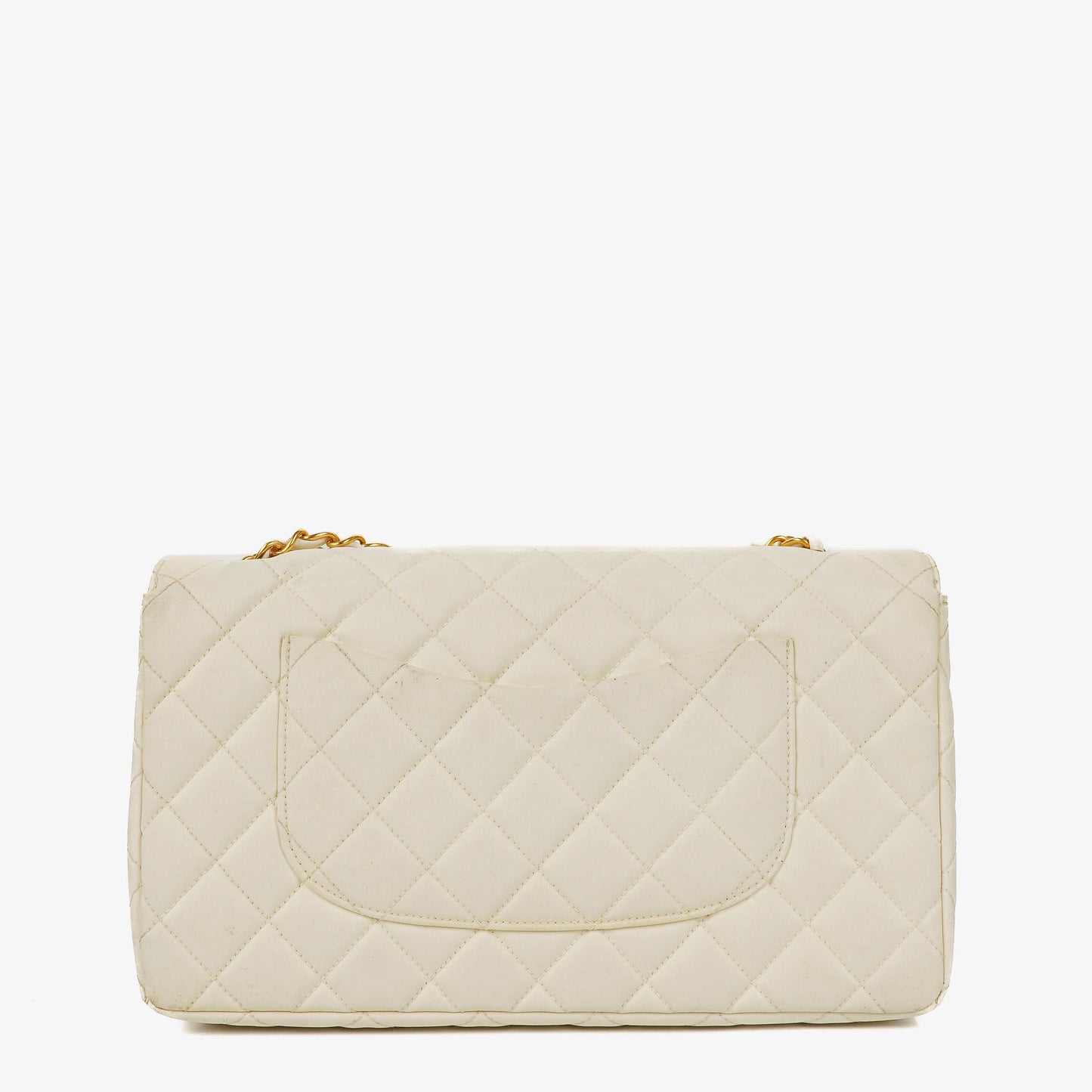 Chanel Medium Classic White Fabric Single Flap Bag With 24K Gold-Plated Hardware