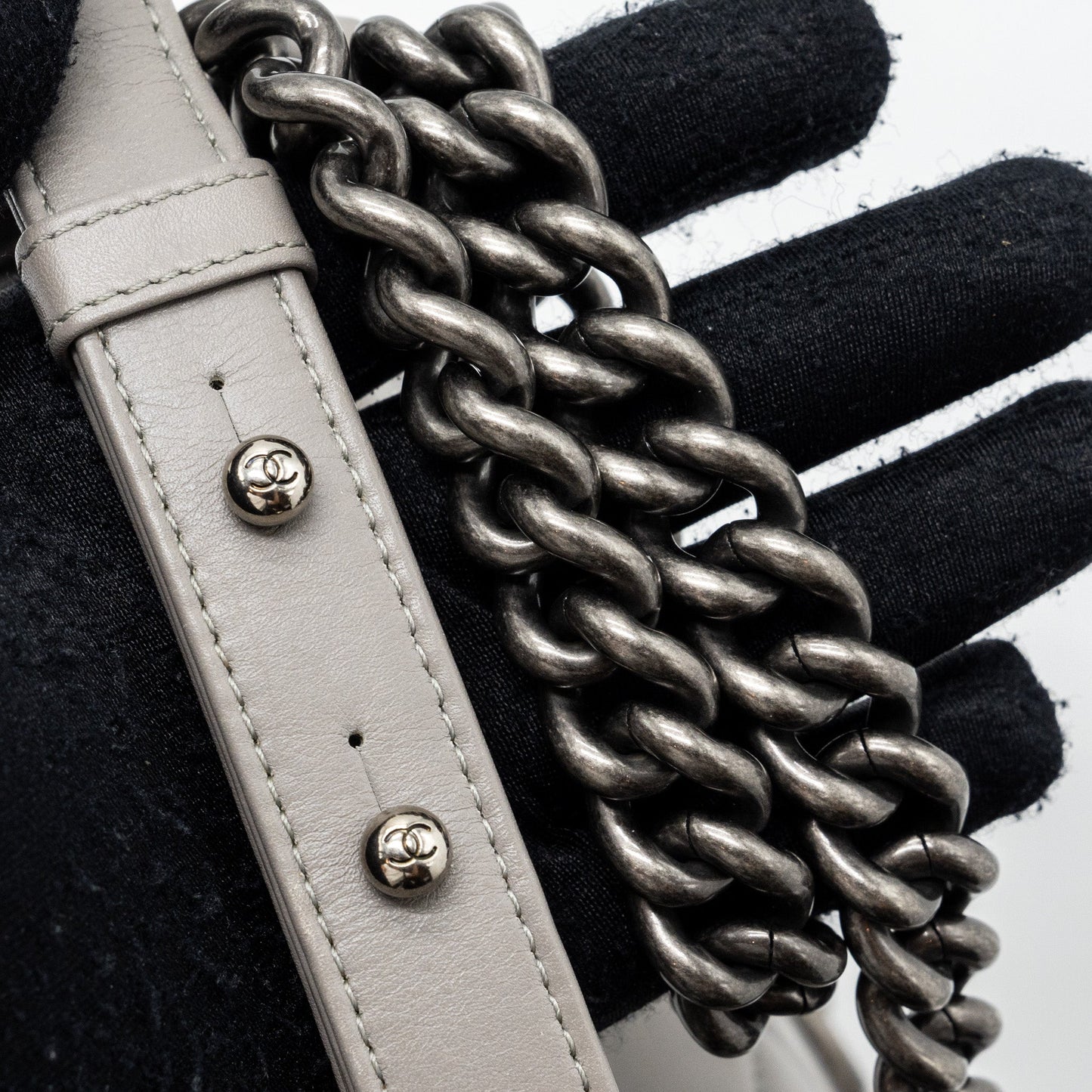 Chanel Medium Boy Bag Calfskin Grey Ruthenium Silver Hardware